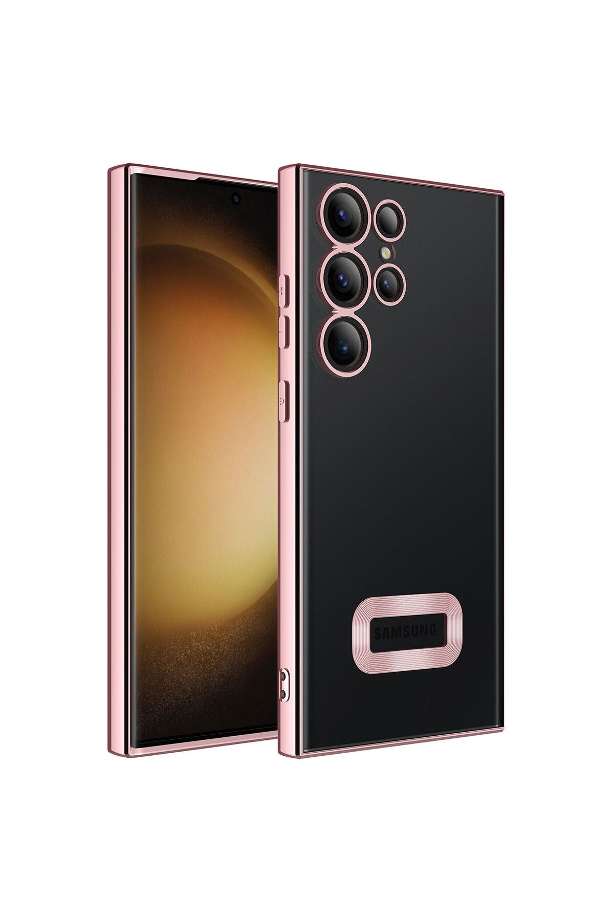 Galaxy S23 Ultra Uyumlu Kamera Korumalı Logo Gösteren Zore Omega Kılıf-Rose Gold