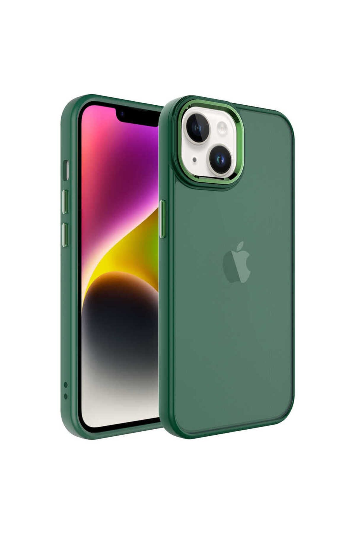 iPhone 14 Uyumlu Buzlu Sert PC Zore May Kılıf-Koyu Yeşil