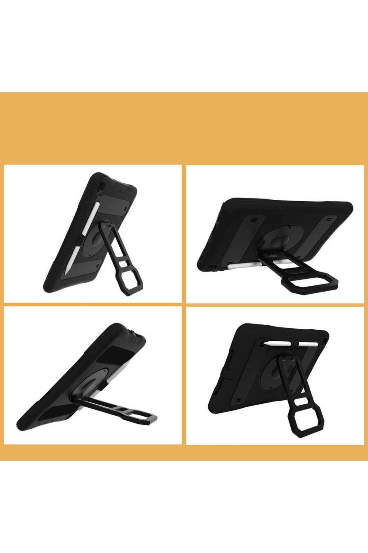 iPad 10.2 2021 (9.Nesil) TQR Yeni Nesil Kalem Bölmeli Defender Tablet Silikon - Siyah