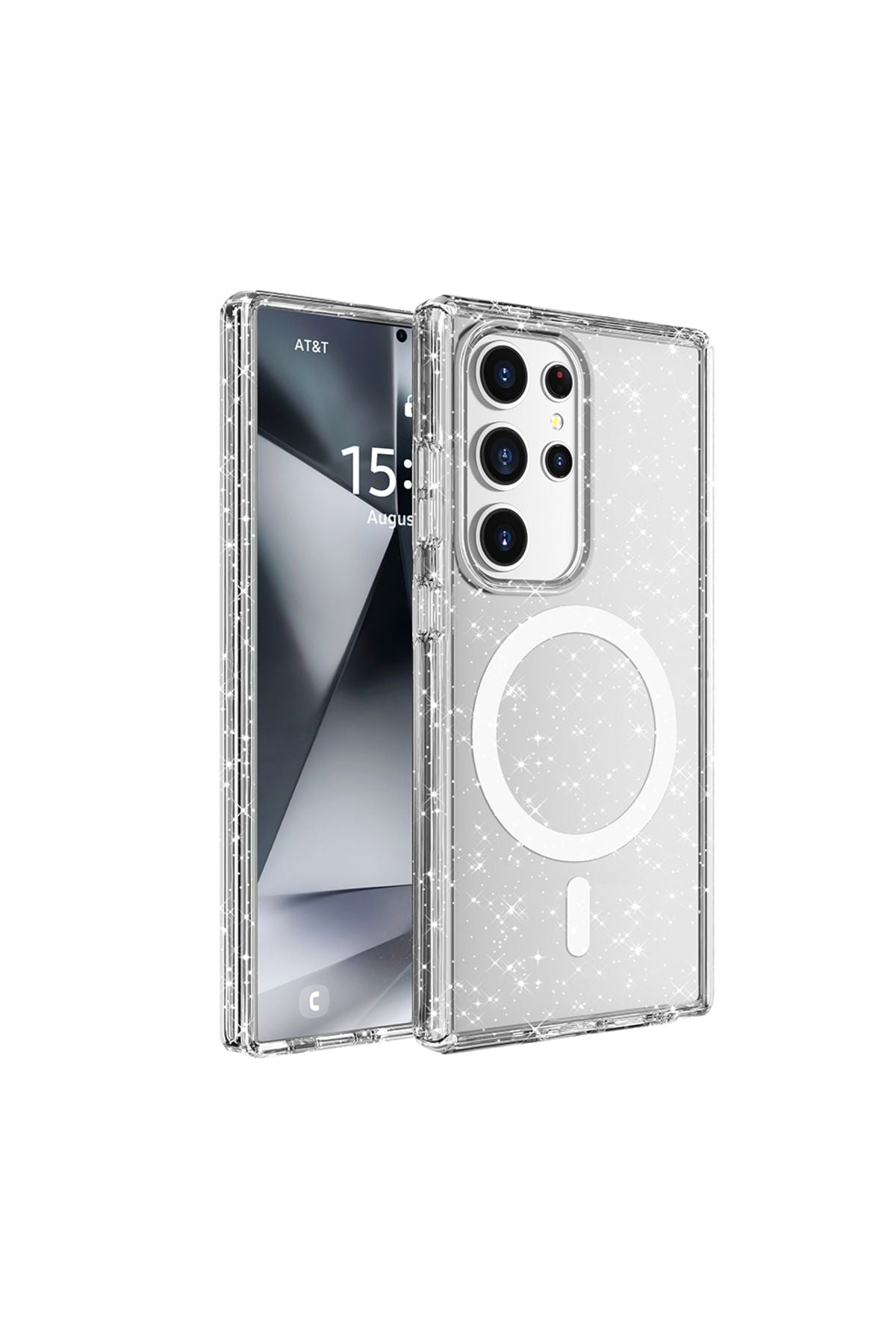 Galaxy S25 Ultra Kılıf Magsafe Şarj Özellikli Parlayan Simli Saydam Renkli Zore Allstar Kapak - Şeff