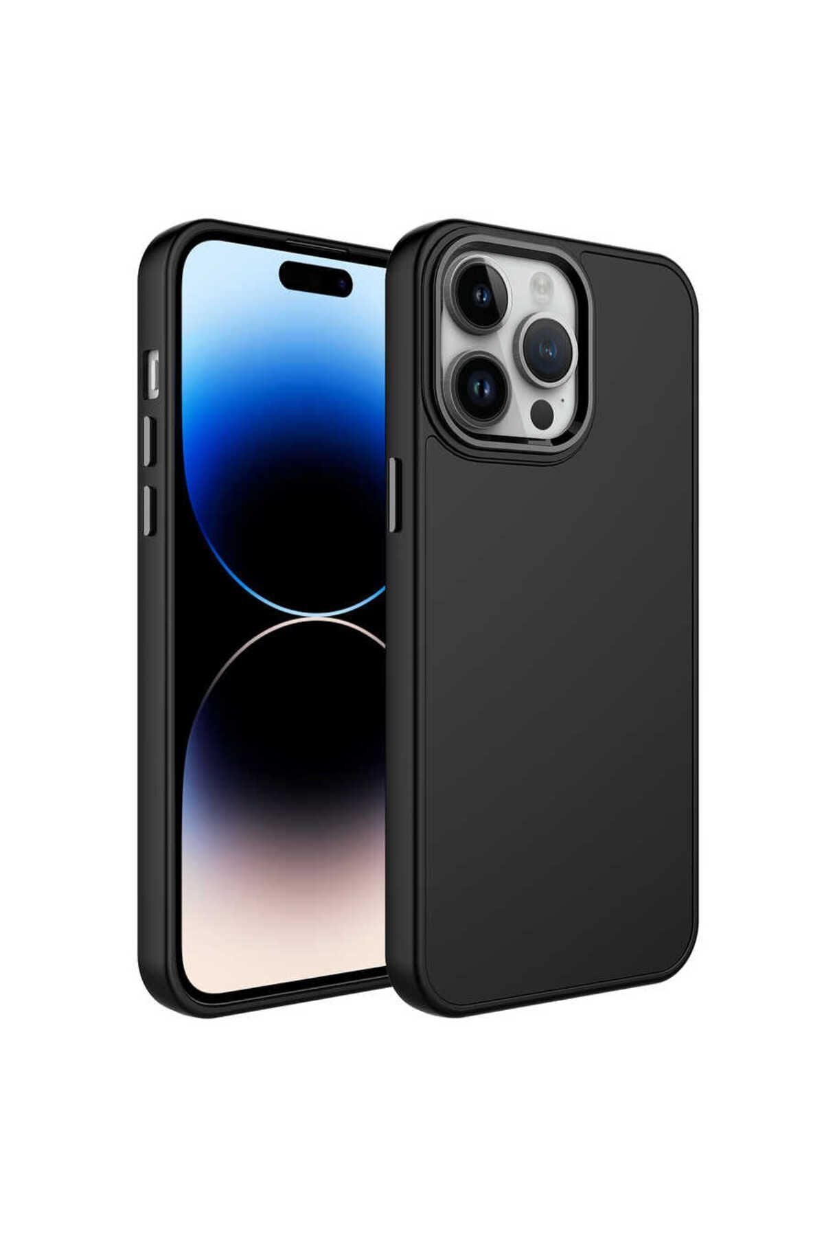 iPhone 14 Pro Uyumlu Metal Çerçeve ve Buton Tasarımlı Silikon Zore Luna Kılıf-Siyah