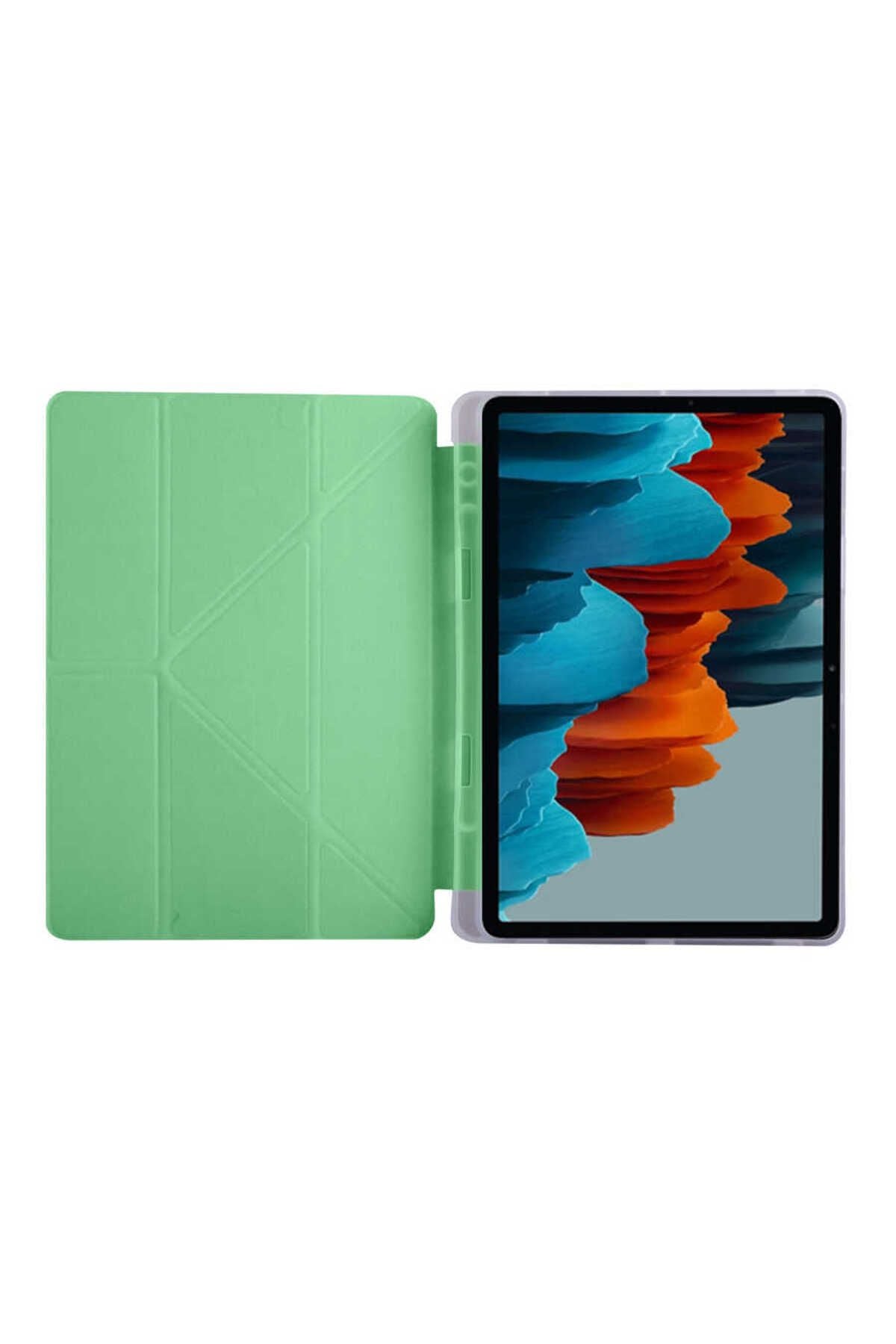 Galaxy Tab S7 T870 Kılıf  Uyumlu Zore Tri Folding Kalem Bölmeli Standlı Kılıf-Açık Yeşil