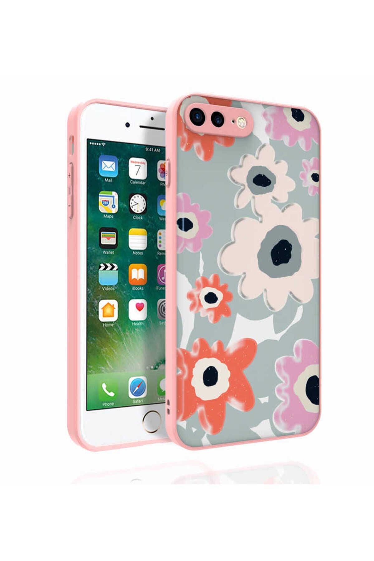 iPhone 8 Plus Kılıf Desenli Kamera Korumalı Parlak Zore Nora Kapak - NO3