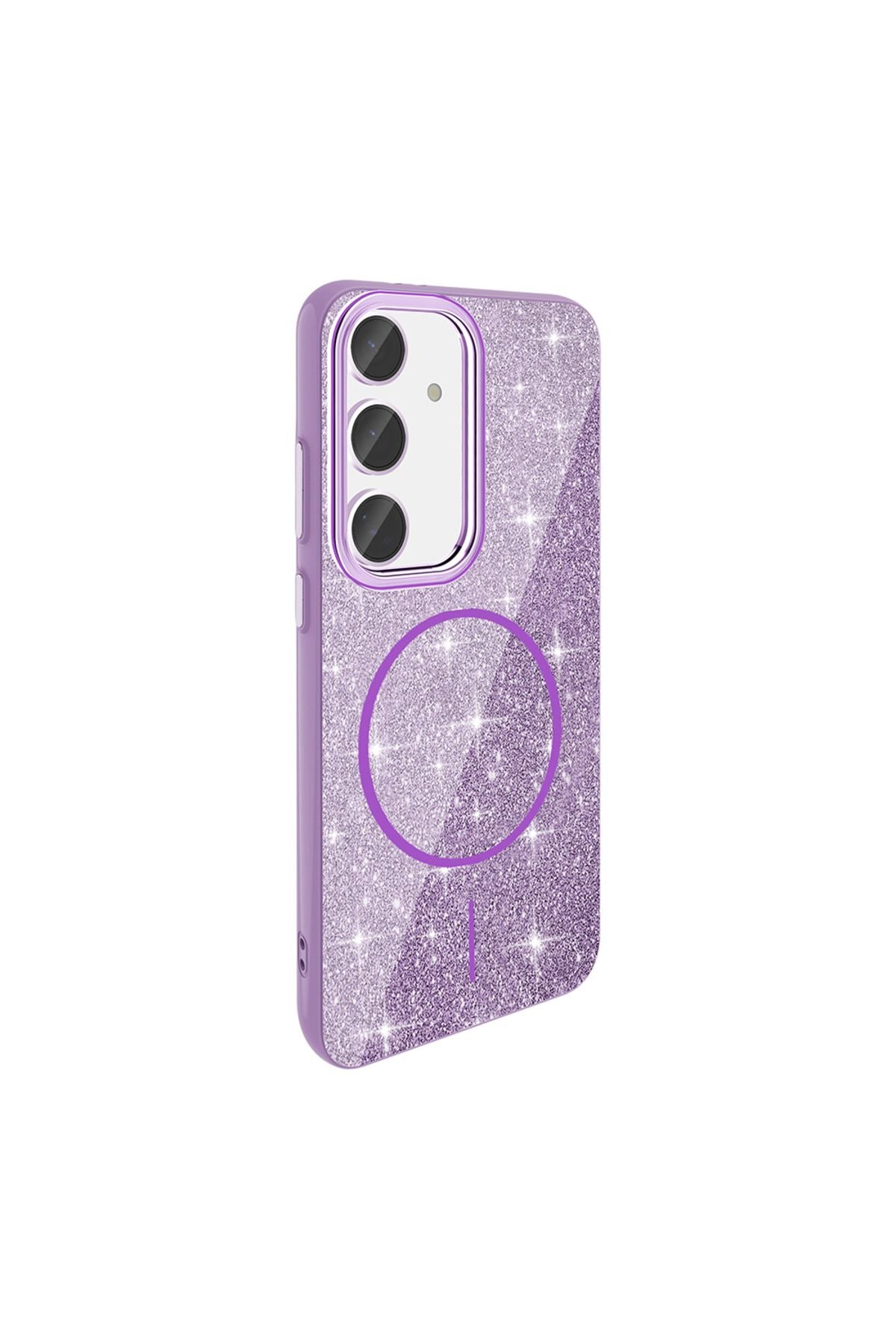 Galaxy S23 FE Kılıf Magsafe Şarj Özellikli Parlayan Simli Zore Okso Kapak - Derin Mor