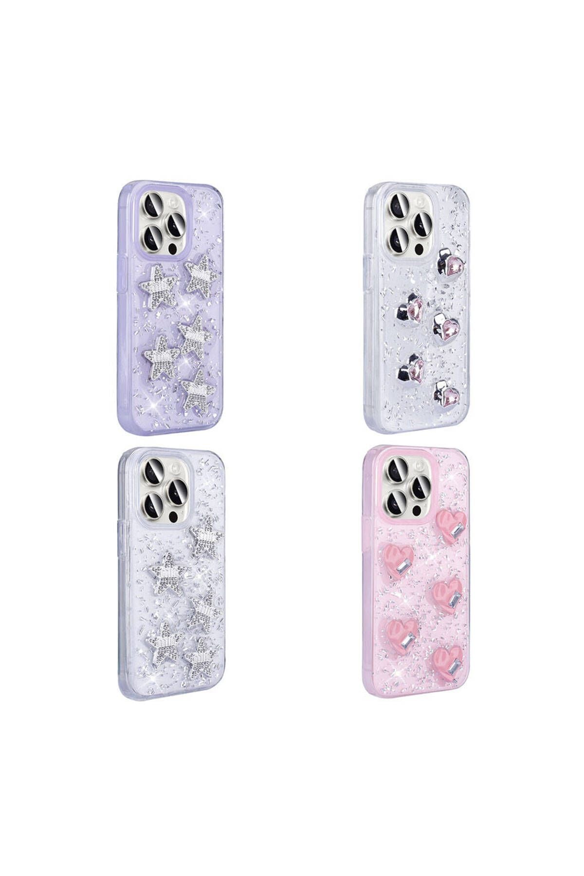 iPhone 15 Pro Max Uyumlu YSF Kılıf Airbagli Simli Arka Yüzey Zore Işıltı Silikon Kapak-Lila