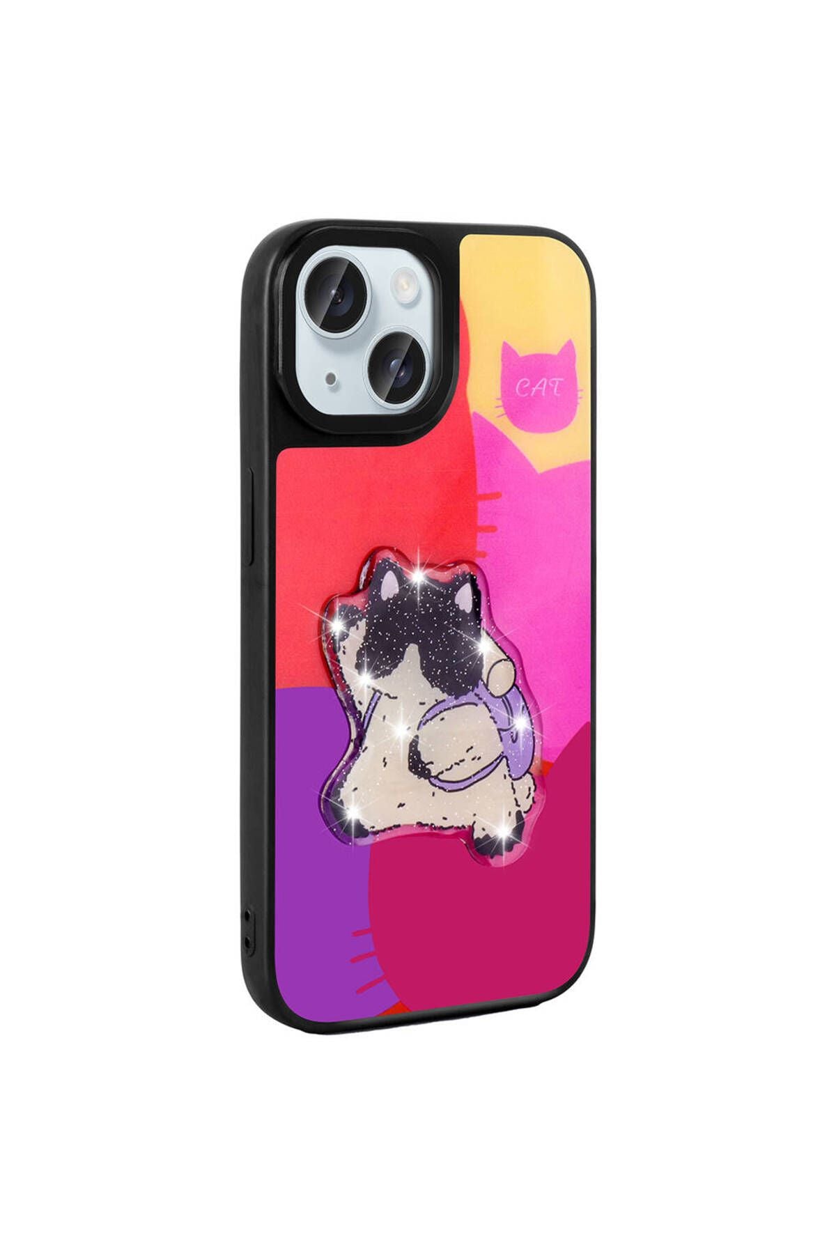 iPhone 15 Kılıf Parlayan Kabartmalı İkonik Figürlü Zore Amas Silikon Kapak - Pembe