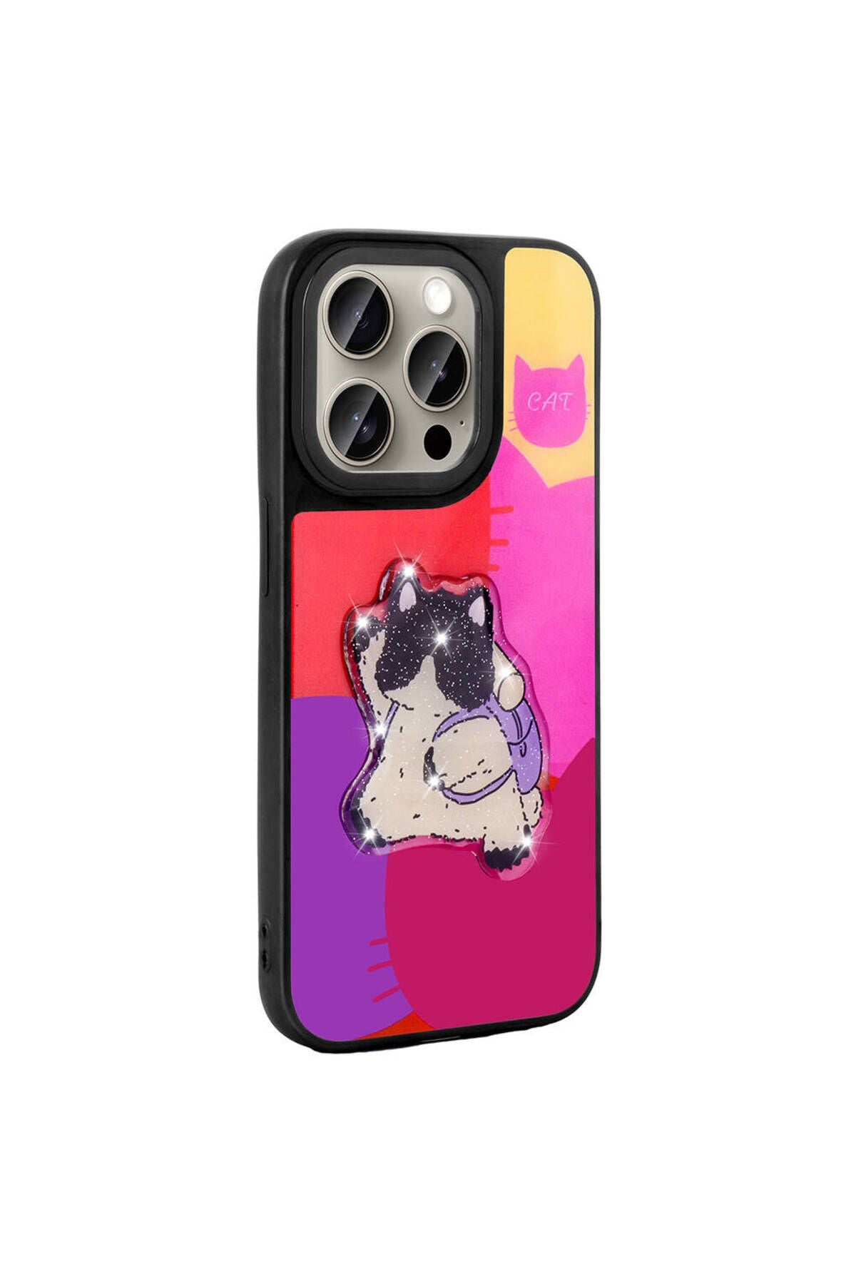 iPhone 15 Pro Max Kılıf Parlayan Kabartmalı İkonik Figürlü Zore Amas Silikon Kapak - Pembe