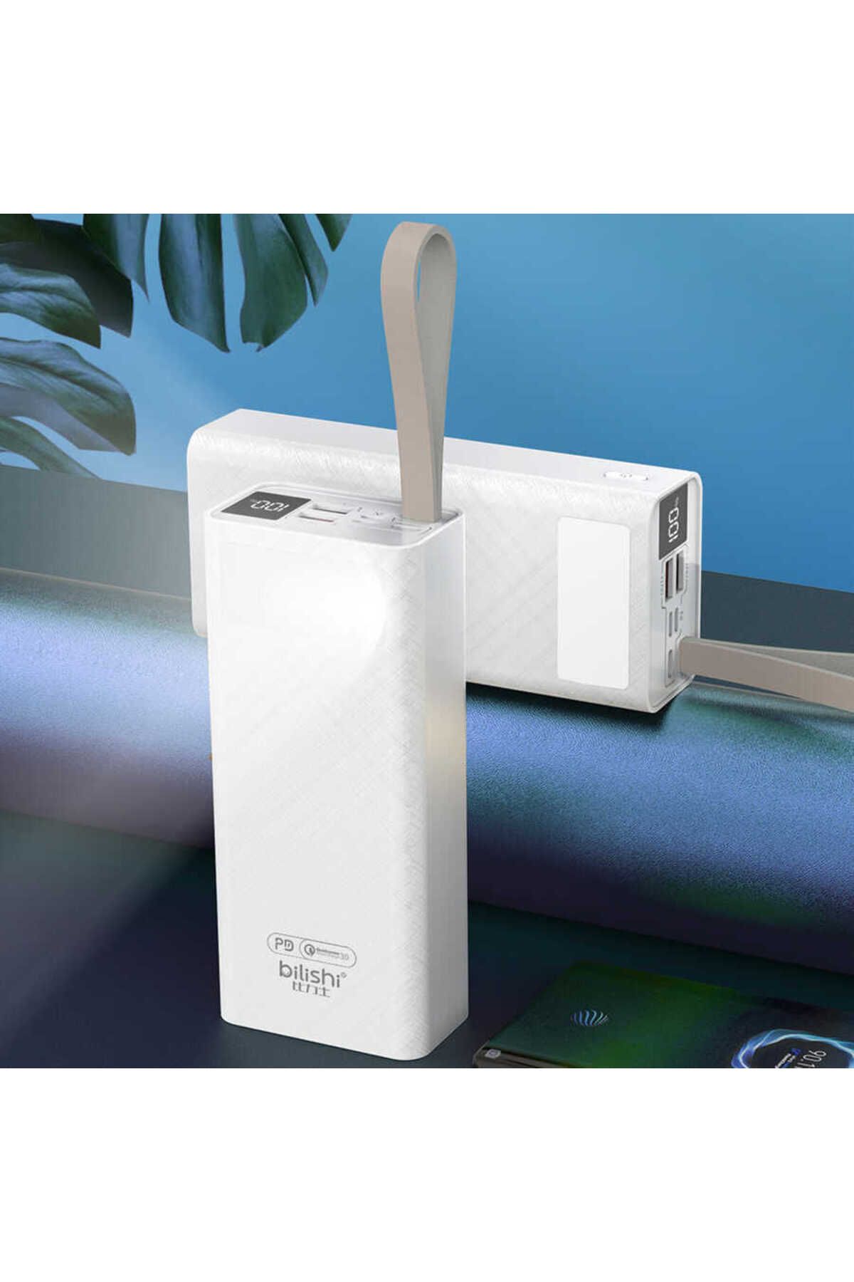 Zore B-30 Askılı Led Göstergeli Taşınabilir Powerbank 30000 mAh-Beyaz