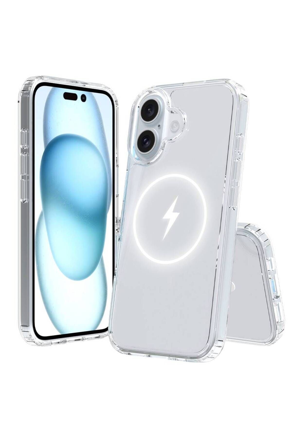 Apple iPhone 16 Plus Kılıf Magsafe Şarj Özellikli Şeffaf Sert PC Zore Embos Kapak-Şeffaf