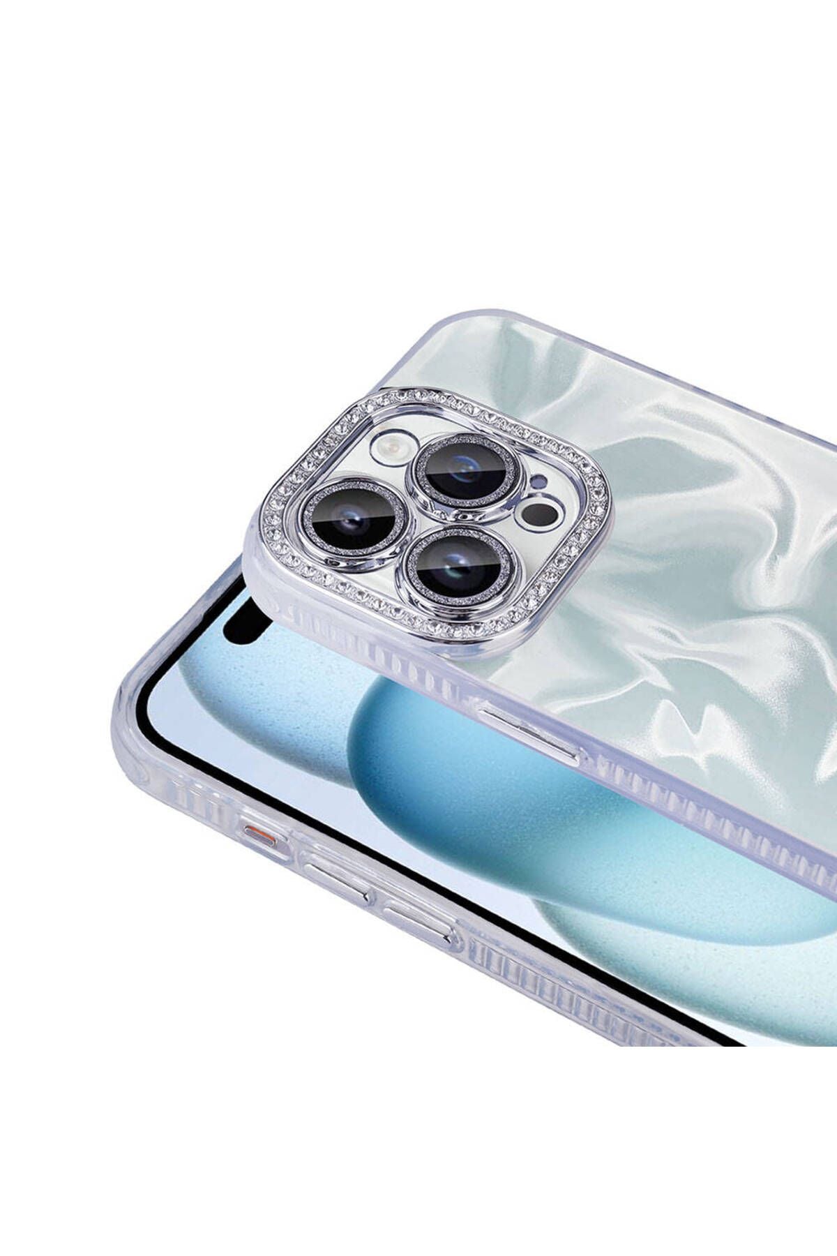 iPhone 15 Pro Max Kılıf Airbagli Parlak Taş Detay Tasarımlı Zore Esila Kapak - Pembe