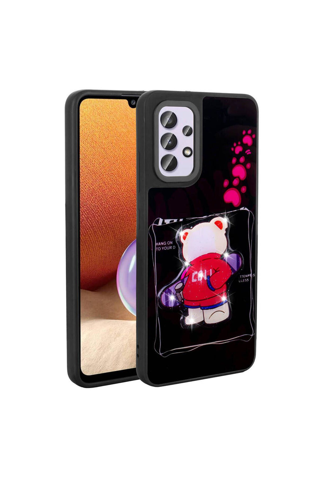 Galaxy A32 4G Kılıf Parlayan Kabartmalı İkonik Figürlü Zore Amas Silikon Kapak - Siyah