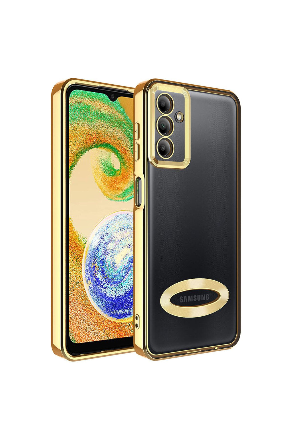 Galaxy A34 Kılıf Kamera Korumalı Logo Gösteren TQR Omega Kapak - Gold