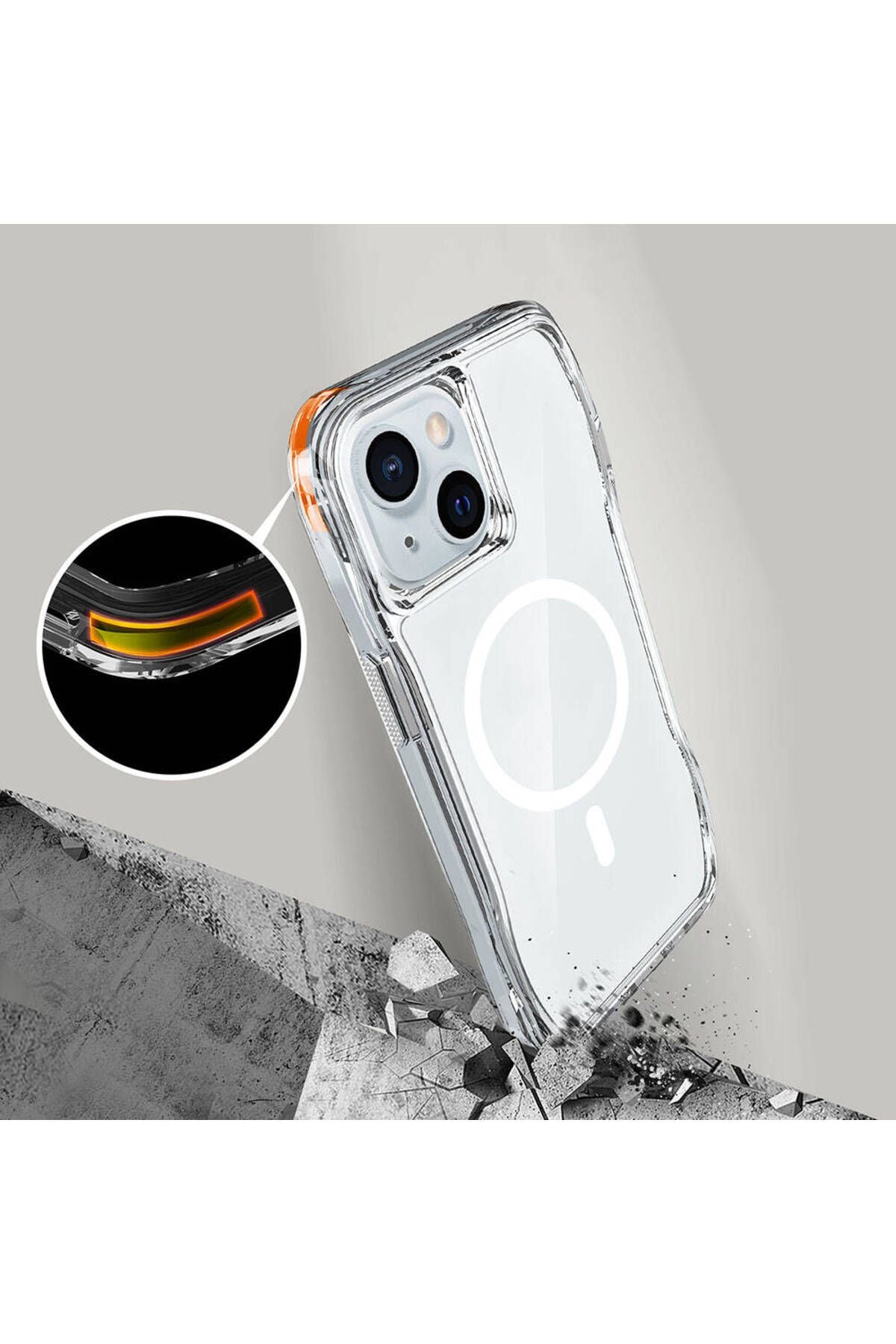 iPhone 15 Uyumlu Kılıf Magsafe Şarj Özellikli Airbagli Şeffaf SVL İncek Kapak - Şeffaf