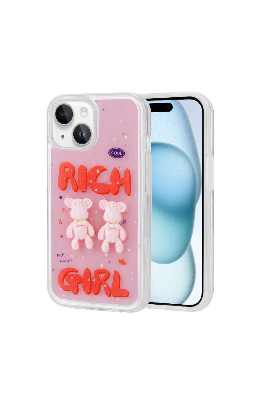 iPhone 15 Plus Uyumlu Kabartma Figürlü Parlak Zore Minimini Silikon Kılıf-Kırmızı