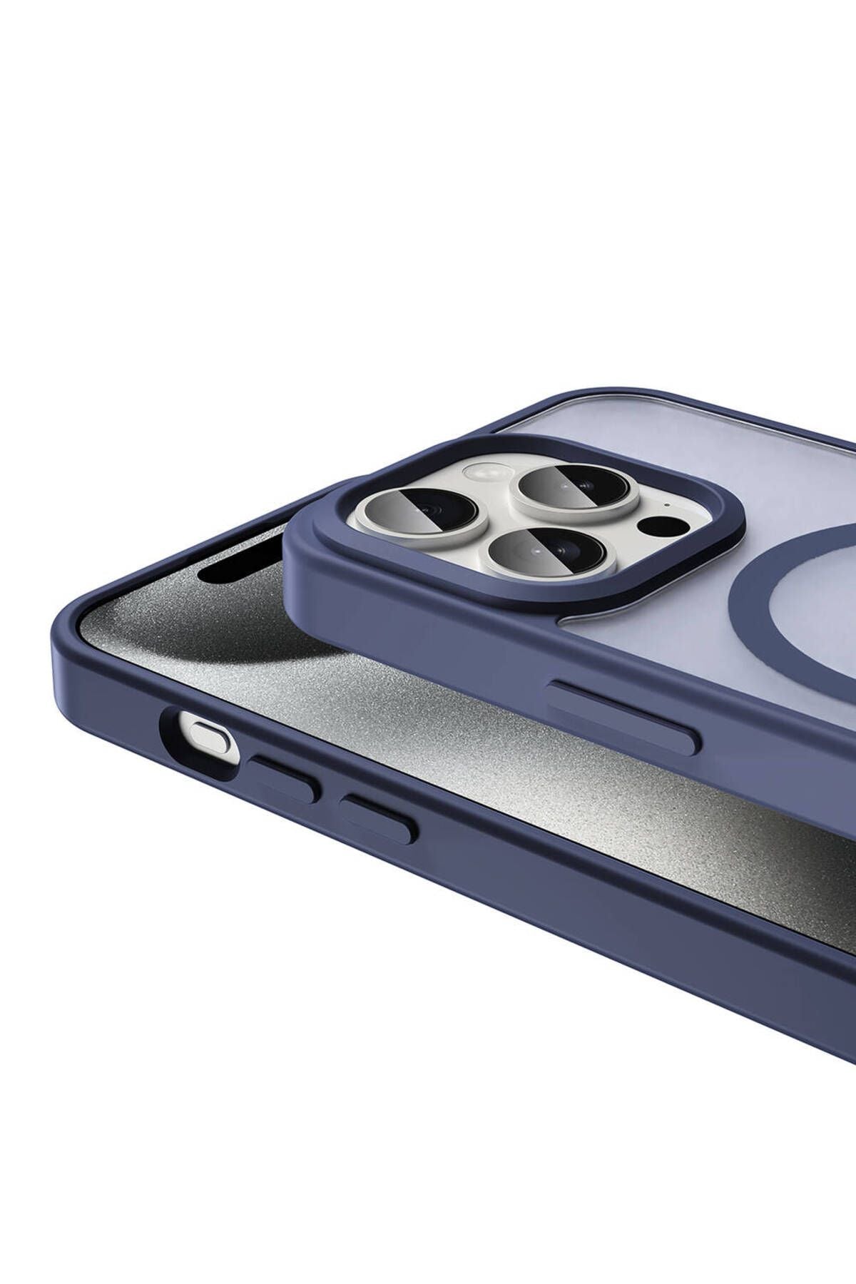 iPhone 15 Pro Max Kılıf Magsafe Şarj Özellikli Mat Arka Yüzey Zore Sio Kapak-Lacivert