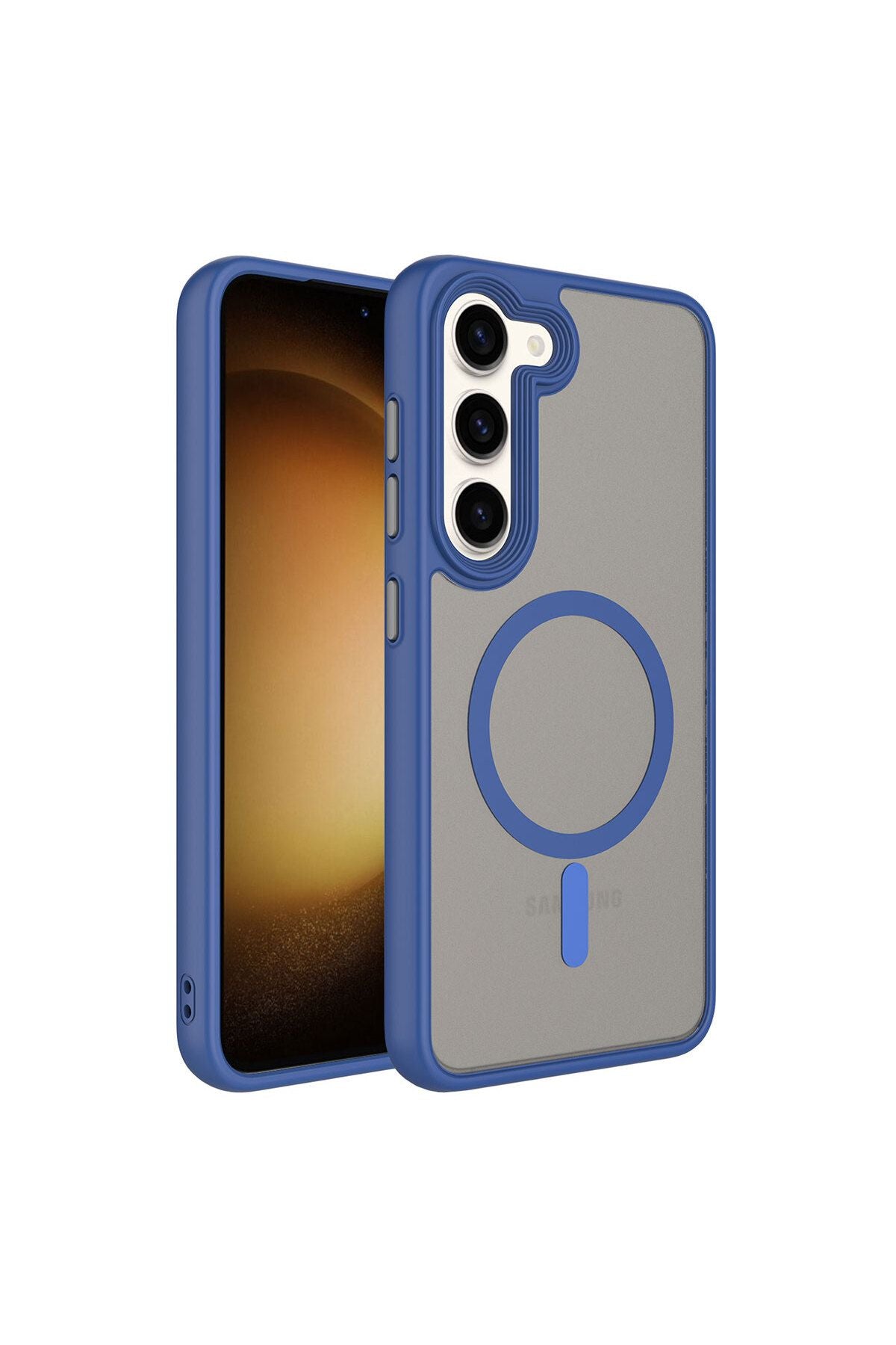 Galaxy S23 Uyumlu Mat Arka Yüzey Wireless Şarj Özellikli Zore Flet Magsafe Kılıf-Mavi