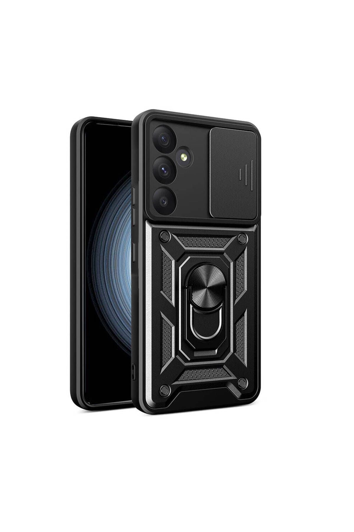 Galaxy A35 Kılıf Magnetik Standlı Kamera Korumalı Zore Sürgülü Vega Kapak - Siyah