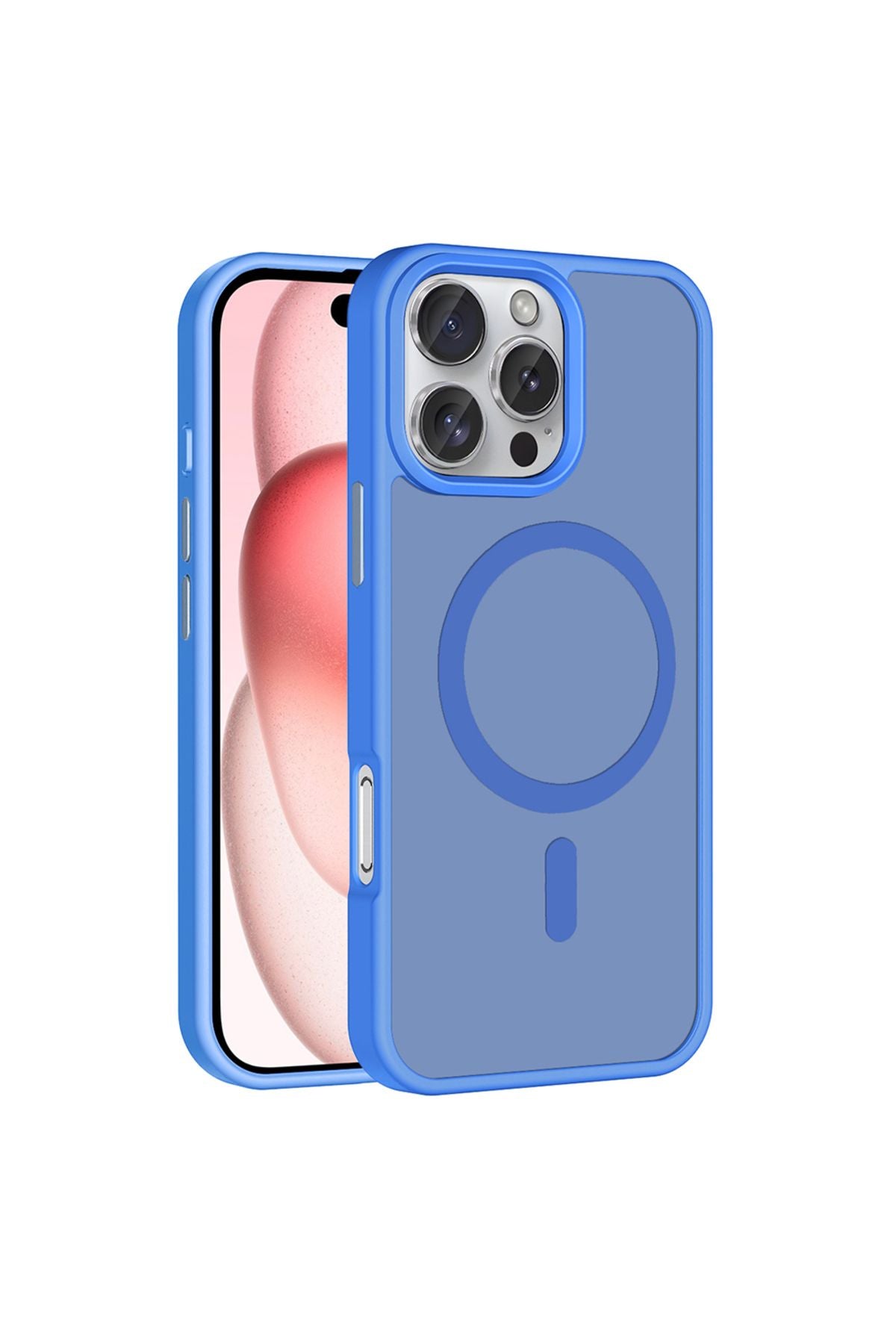 iPhone 16 Pro Max Kılıf Magsafe Şarj Özellikli Mat Arka Yüzey Zore Sio Kapak - Mavi