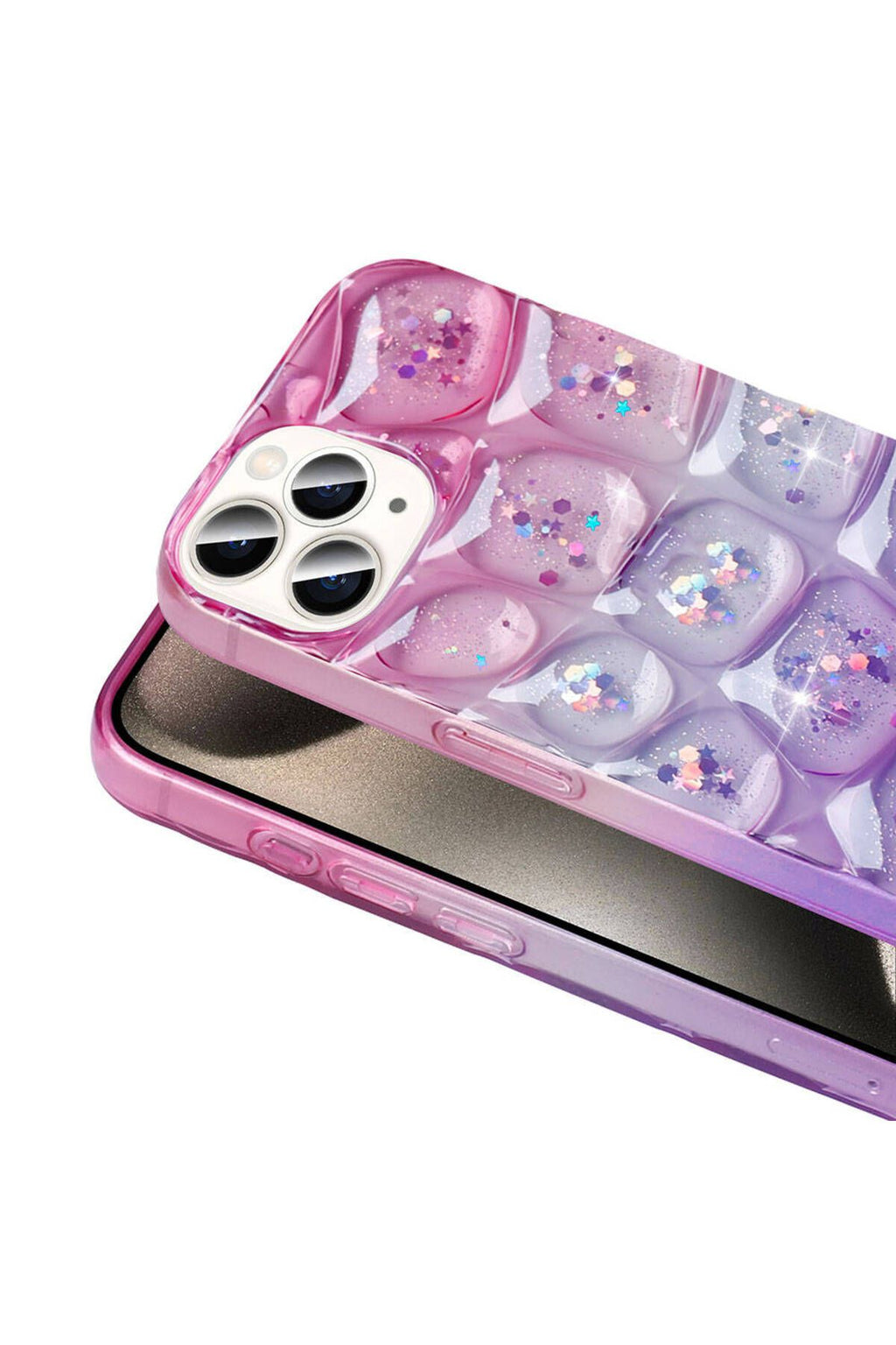 iPhone 15 Pro Kılıf Simli 3D Desenli Zore Hacar Kapak - Mor-Mavi