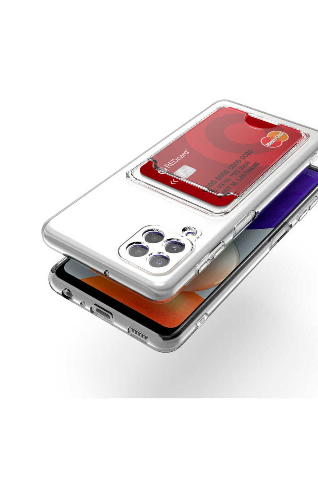 Galaxy A22 4G Kılıf Kartlıklı Şeffaf Zore Setra Clear Silikon Kapak - Renksiz