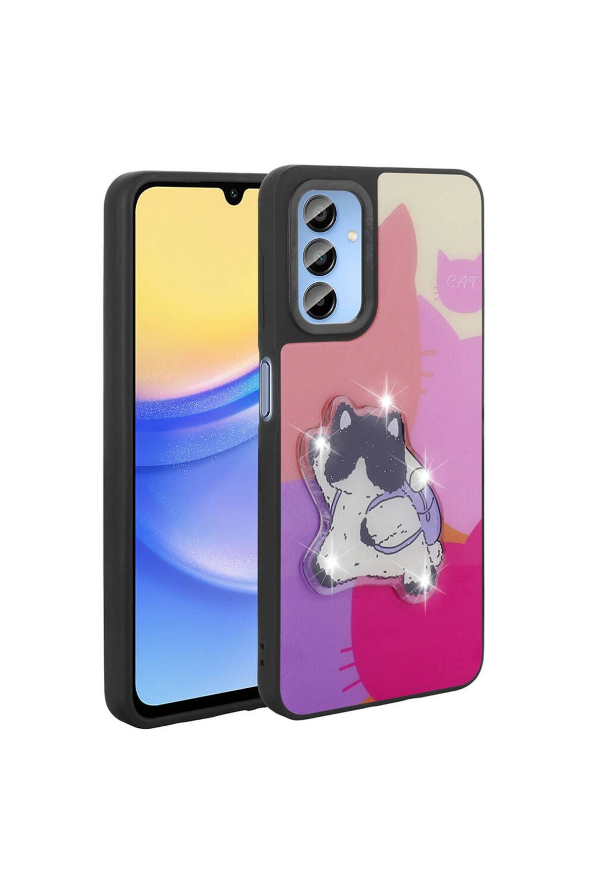 Galaxy A25 Kılıf Parlayan Kabartmalı İkonik Figürlü Zore Amas Silikon Kapak - Siyah