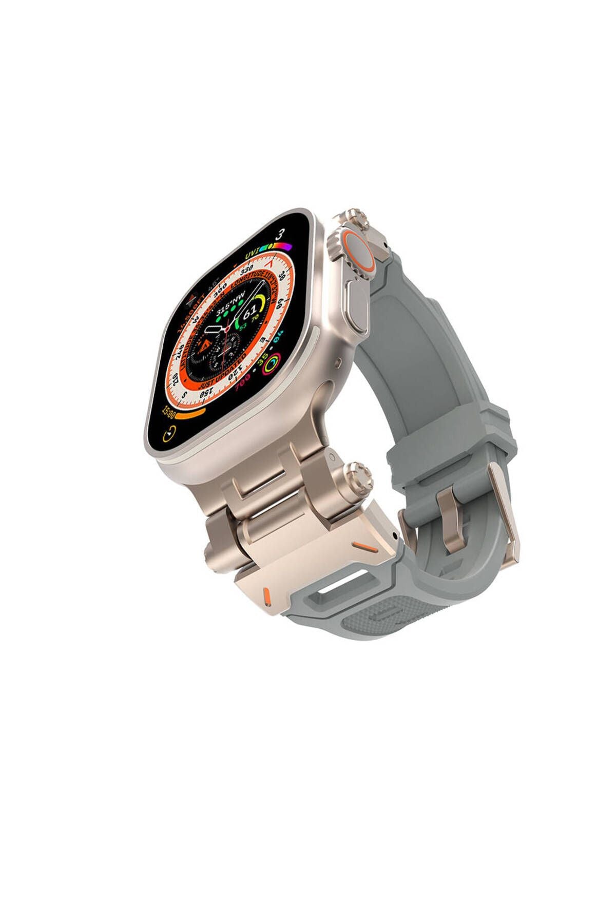 Watch Ultra 49mm CLO- KRD-108 Metal Başlıklı Silikon Kordon-Starlight-Mavi