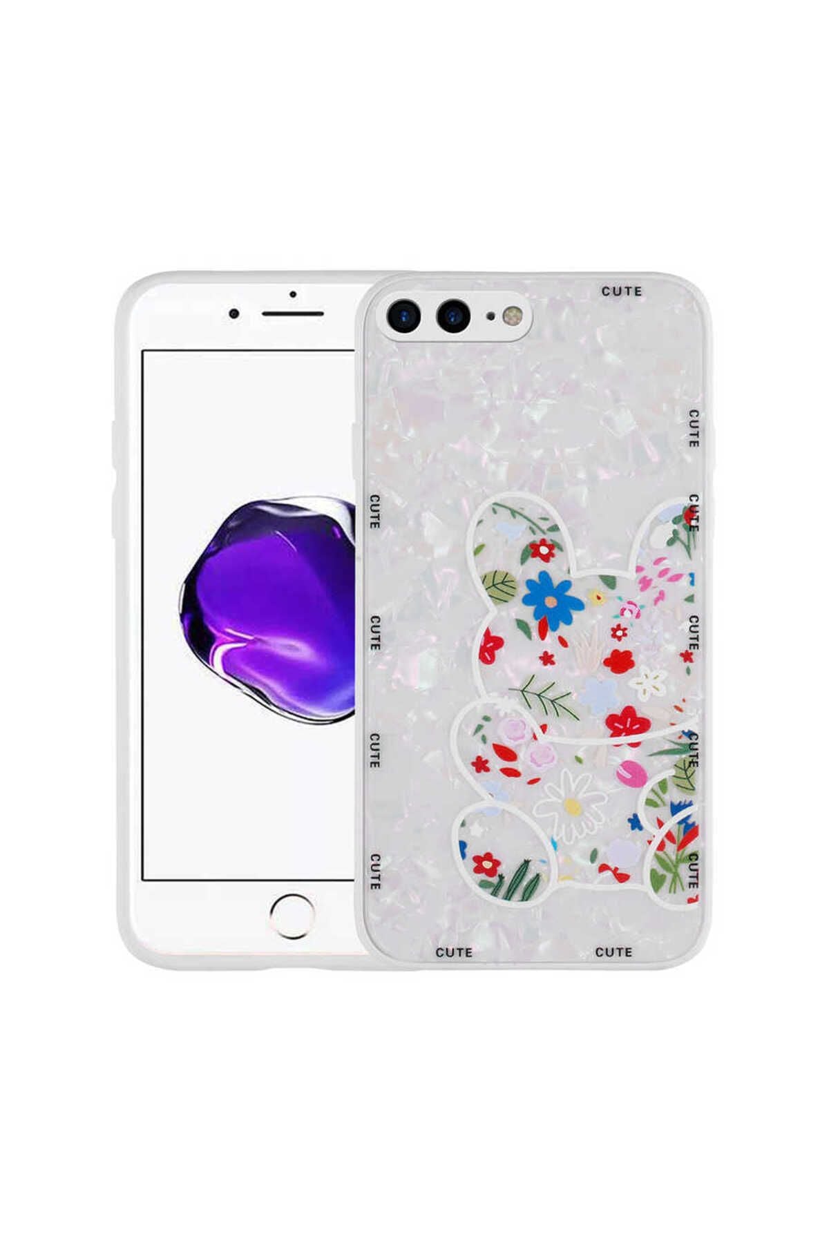 iPhone 8 Plus Kılıf Desenli Sert Silikon Zore Mumila Kapak - White Bear
