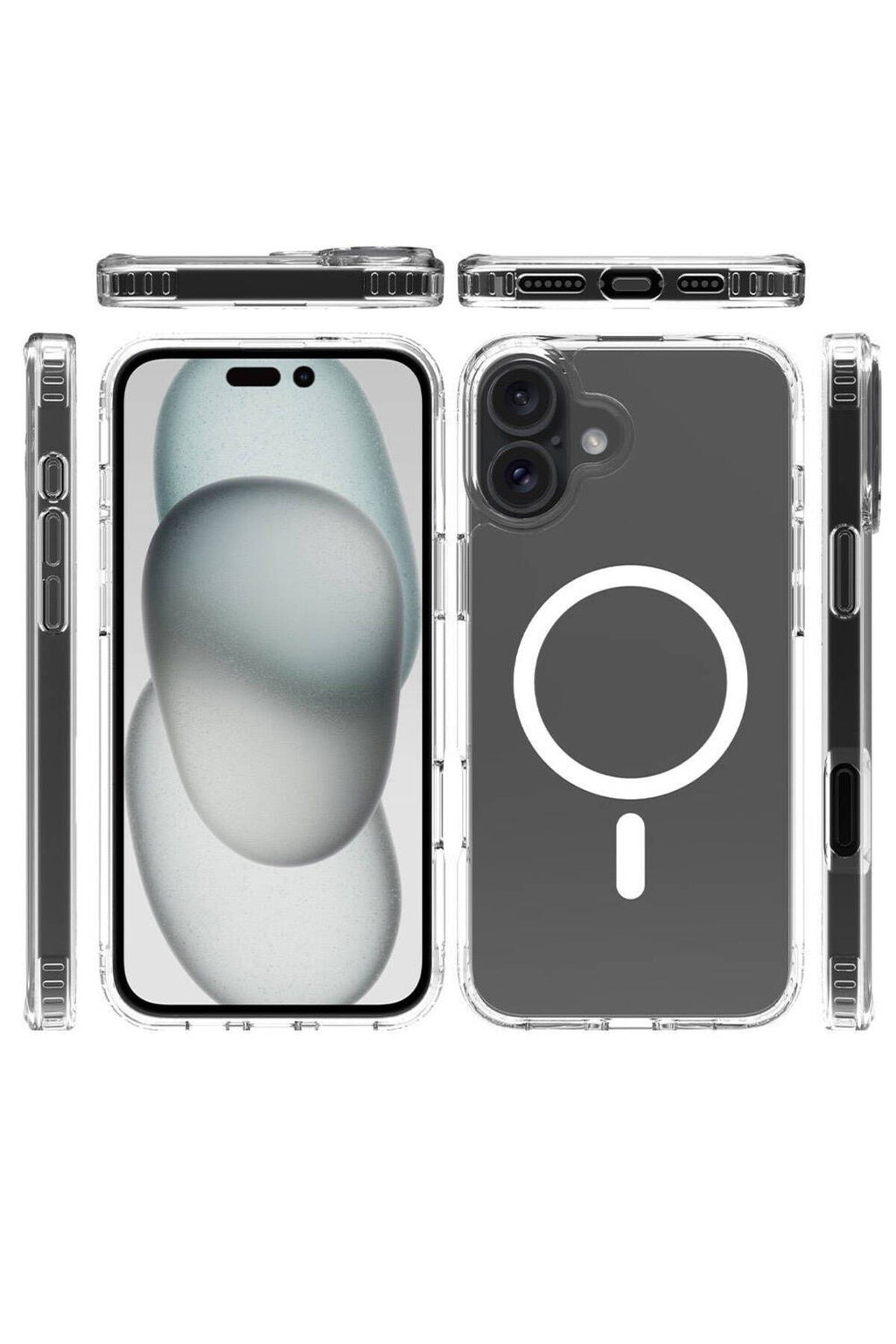 Apple iPhone 16 Plus Kılıf Magsafe Şarj Özellikli Şeffaf Sert PC Zore Embos Kapak-Şeffaf