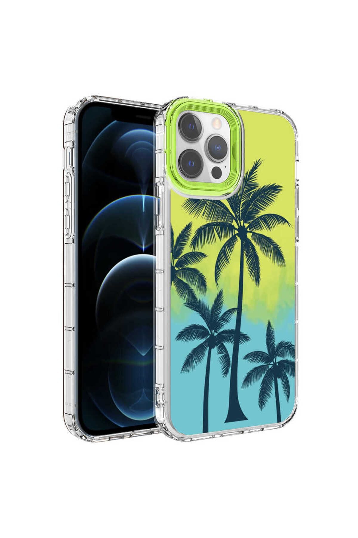 iPhone 14 Pro Uyumlu Kamera Korumalı Renkli Desenli Sert Silikon Korn Kılıf-NO12