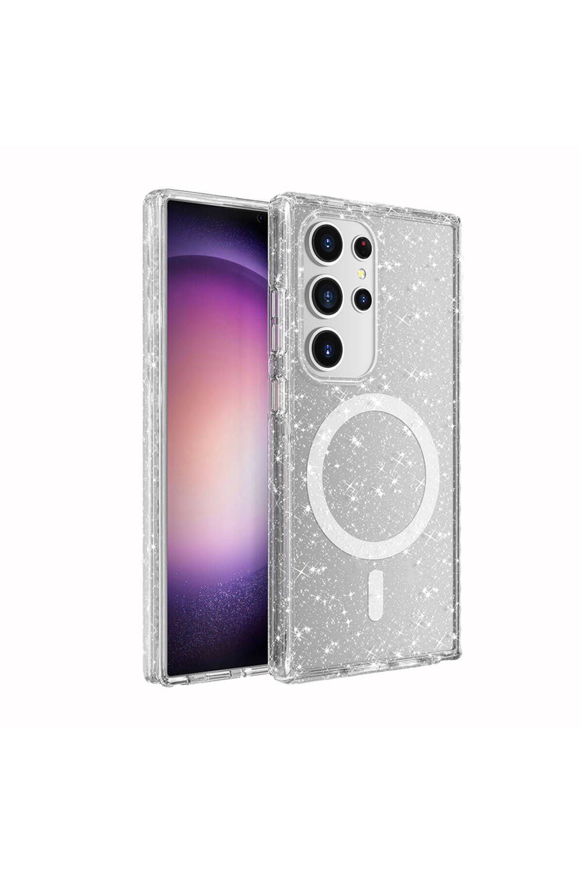 Galaxy S24 Ultra Kılıf Magsafe Şarj Özellikli Parlayan Simli Saydam Renkli Zore Allstar Kapak - Mor