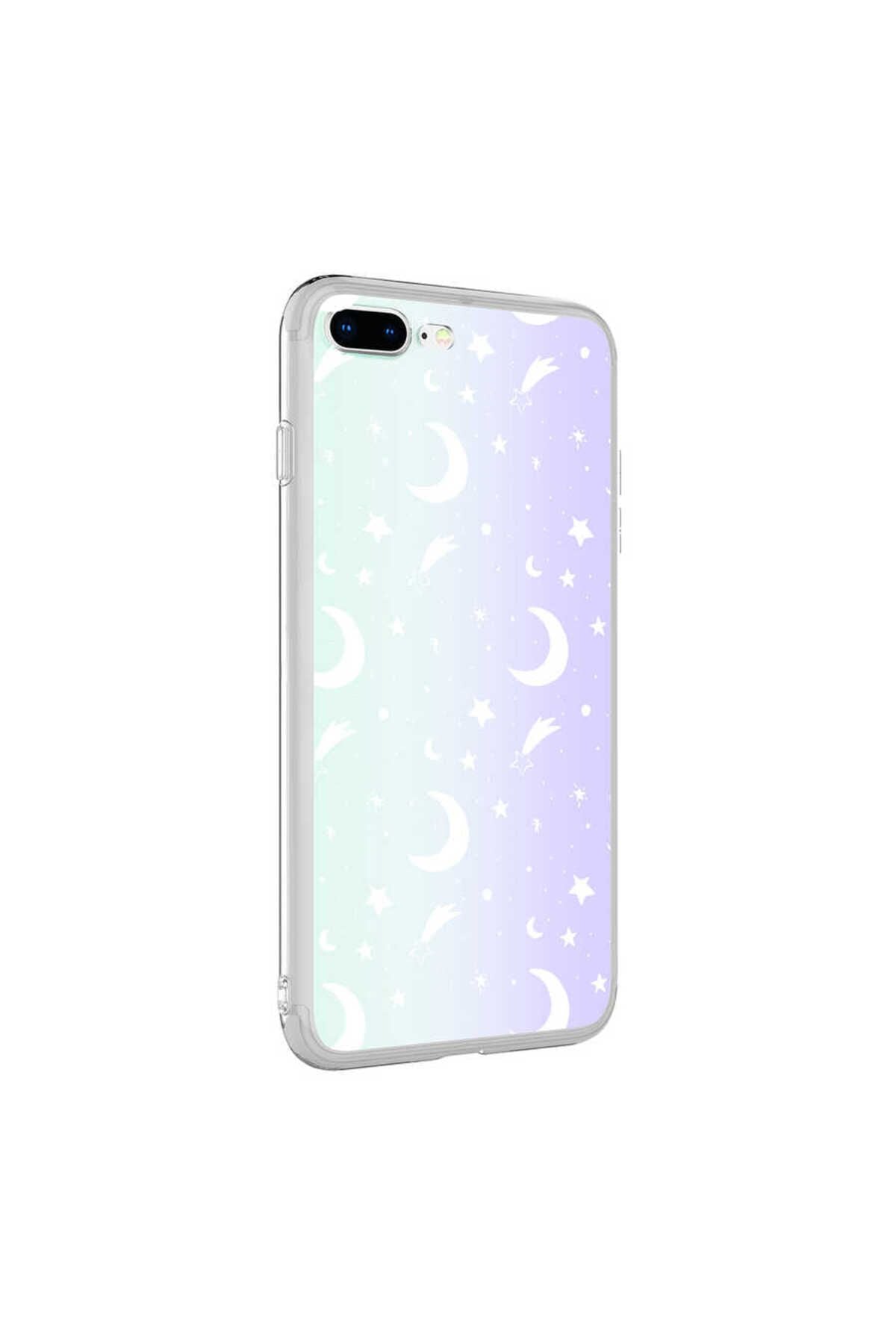 iPhone 8 Plus Kılıf Zore M-Blue Desenli Kapak - Moon No4