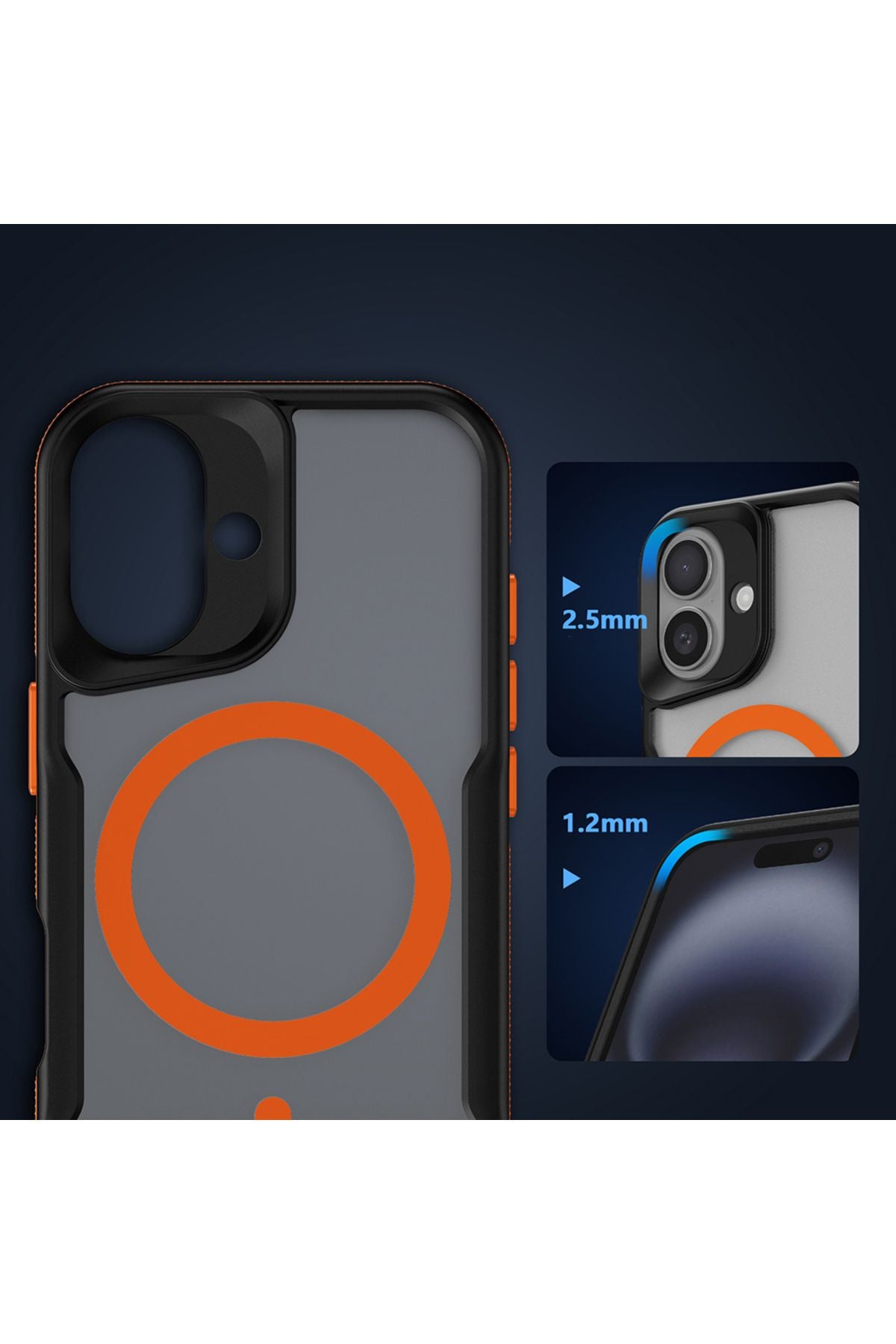 iPhone 16 Uyumlu Magsafe Şarj Özellikli Renkli Kenar Airbag Şeritli Zore Lamer Kapak-Turuncu