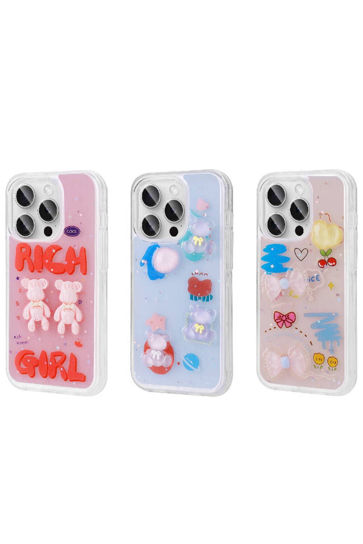 iPhone 15 Pro Uyumlu Kabartma Figürlü Parlak Zore Minimini Silikon Kılıf-Pembe