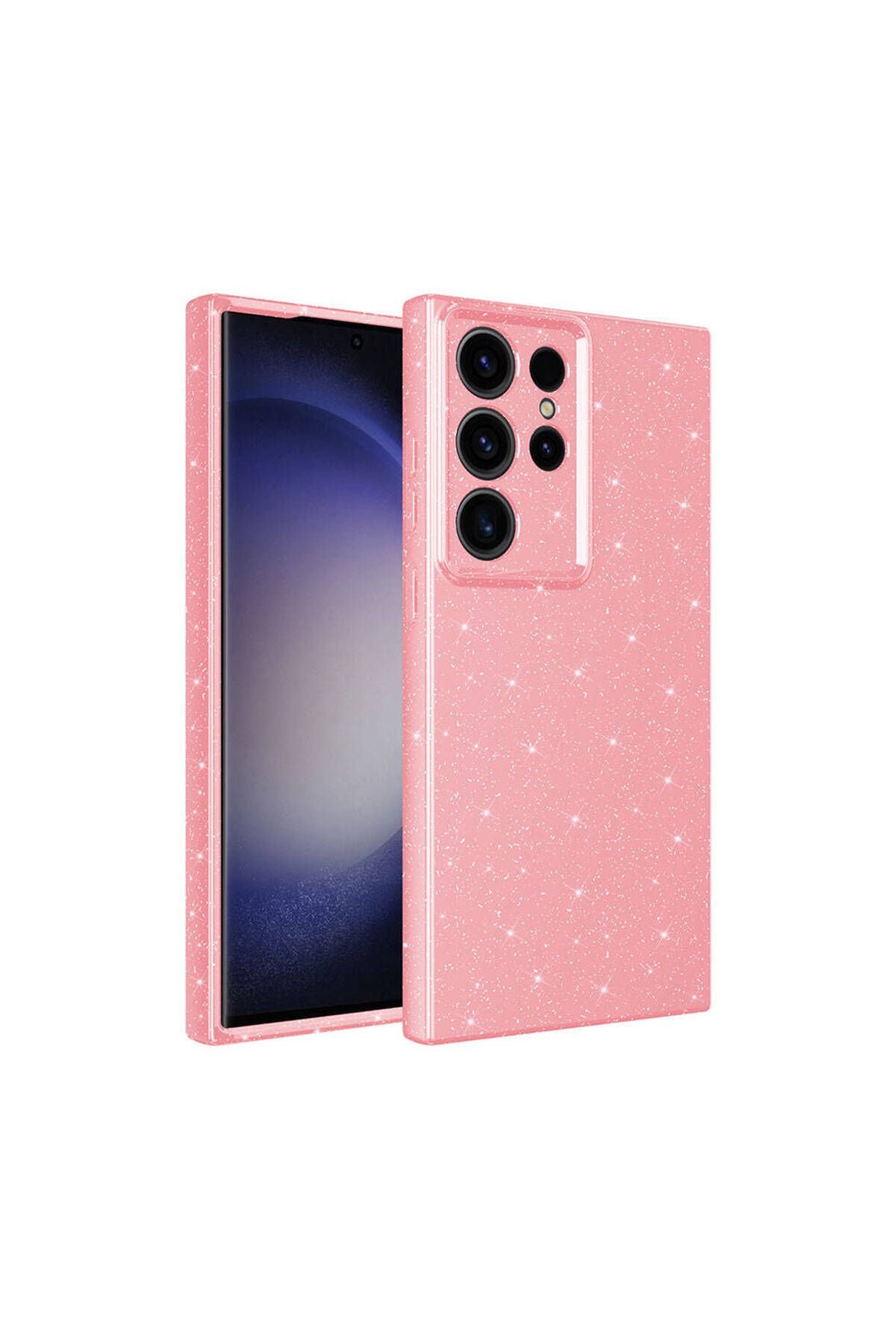 Galaxy S24 Ultra Kılıf Kamera Korumalı Simli Lüks Zore Koton Kapak - Pembe