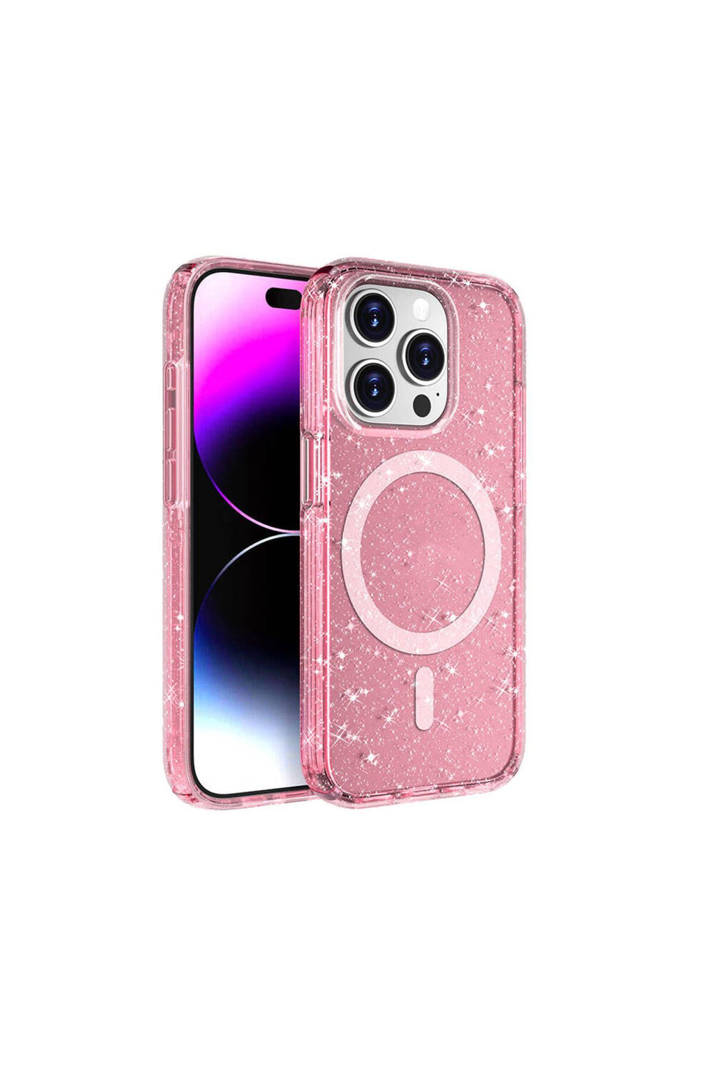 iPhone 15 Pro Kılıf Magsafe Şarj Özellikli Parlayan Simli Saydam Renkli Zore Allstar Kapak - Şeffaf