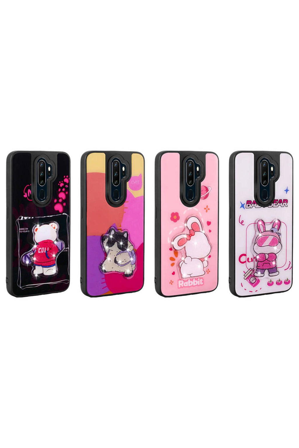 A9 2020 Kılıf Parlayan Kabartmalı İkonik Figürlü Zore Amas Silikon Kapak - Pembe