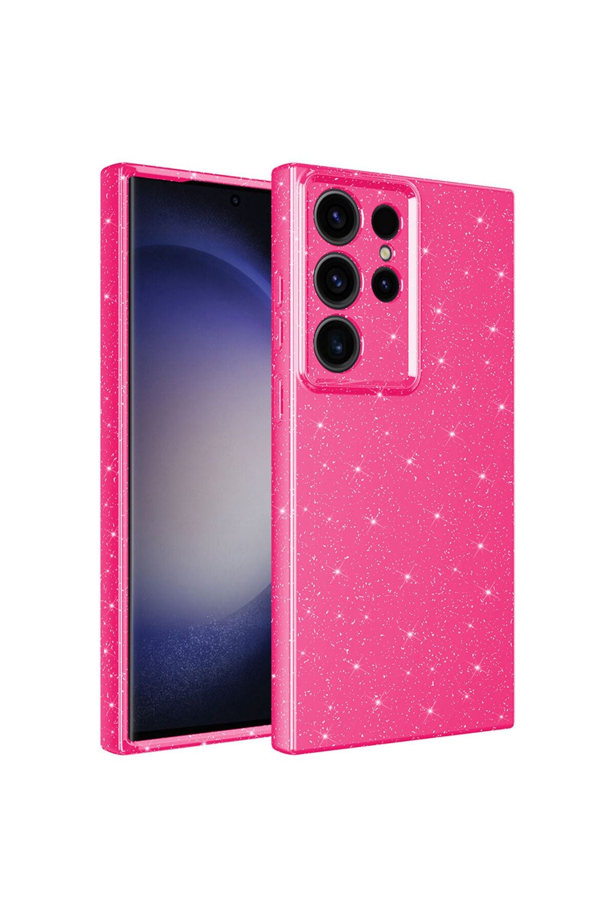 Galaxy S23 Ultra Uyumlu Kamera Korumalı Simli Lüks CSM Zore Koton Kılıf-Pembe Koyu