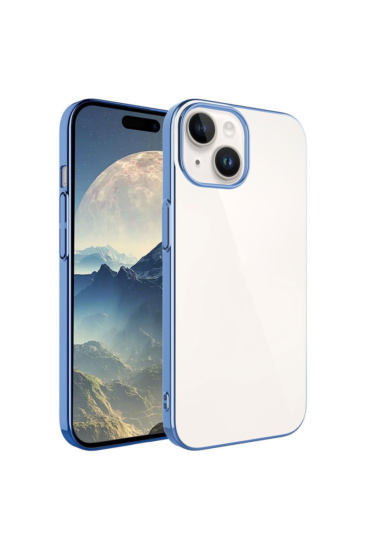 iPhone 15 Plus Uyumlu Sert PC Renkli Çerçeveli BRT Riksos Kılıf-Sierra Mavi