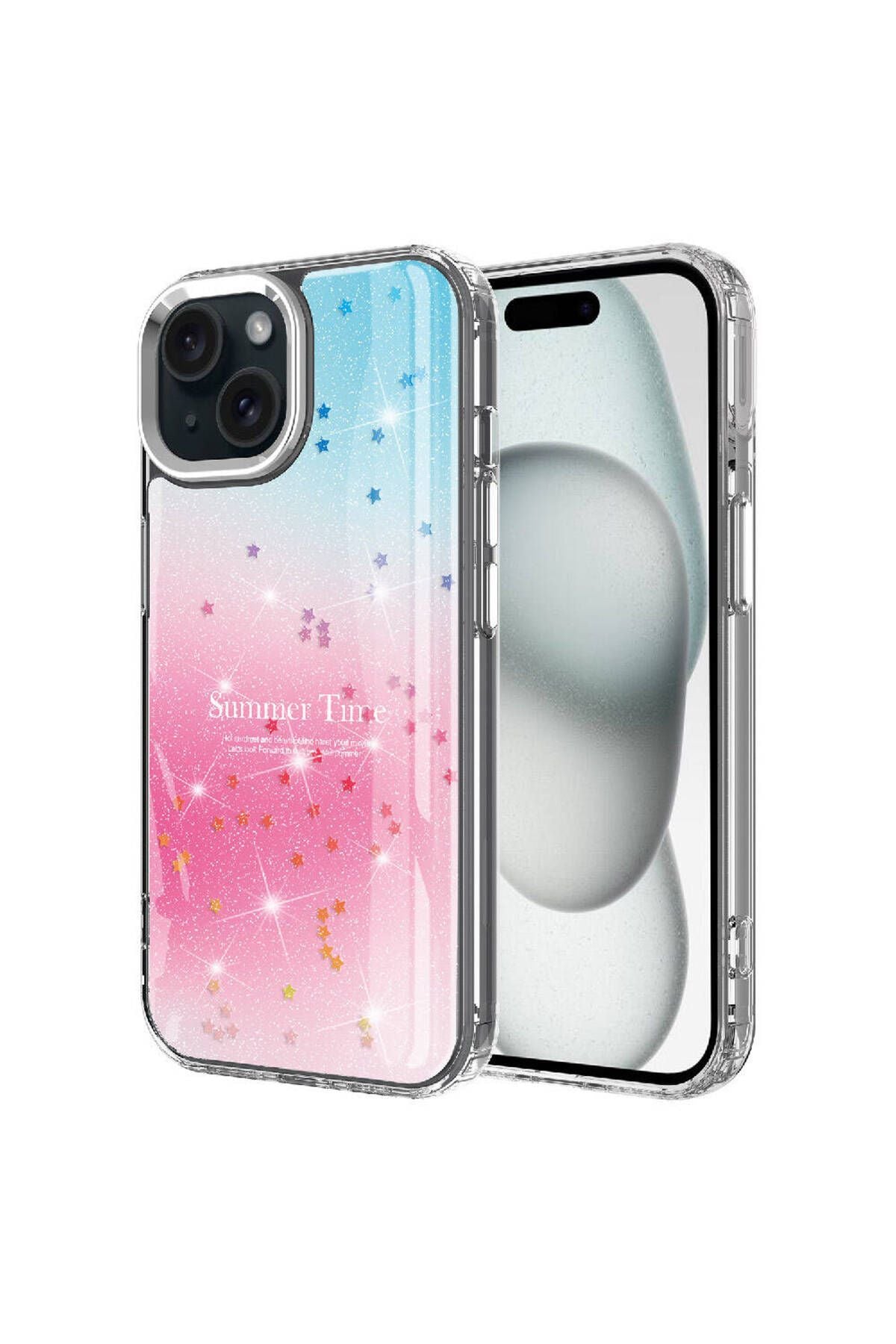 iPhone 14 Uyumlu Simli Desenli Parlak Zore Task Kılıf-Pembe