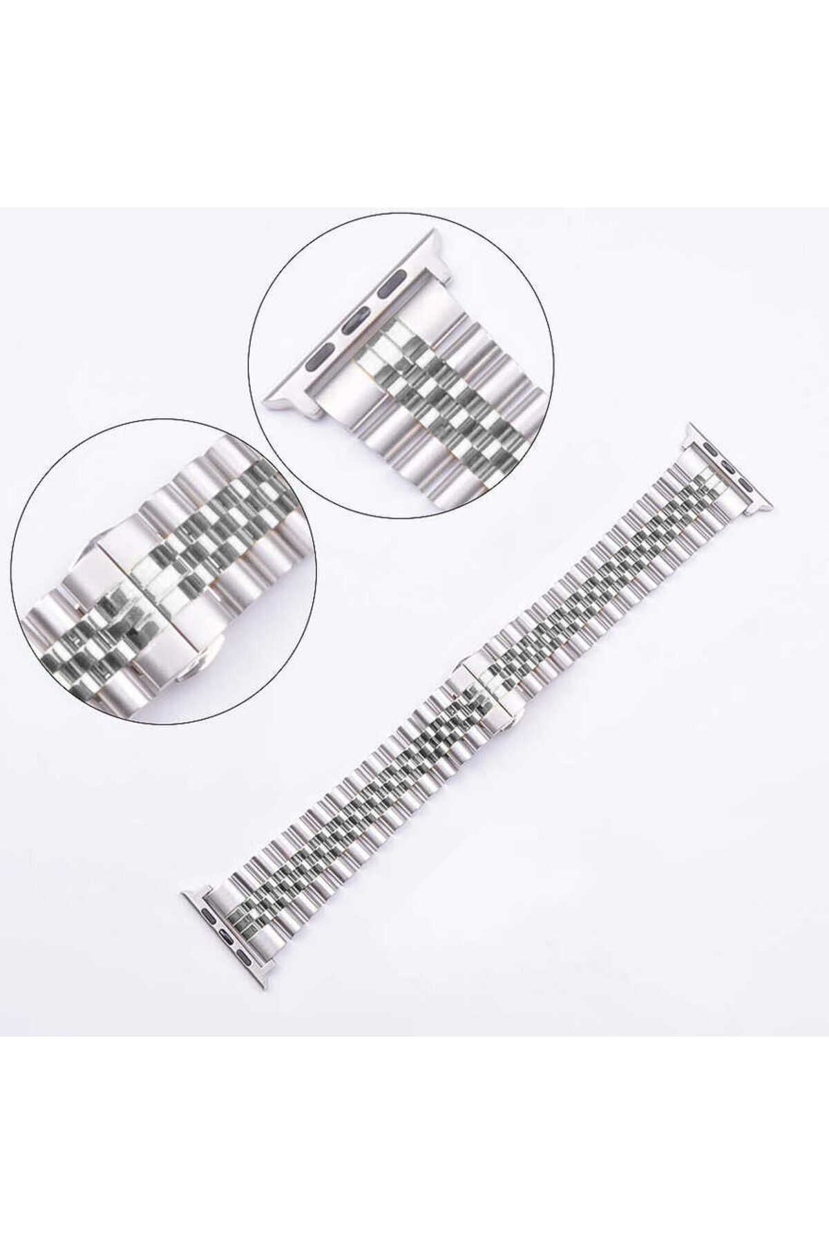 Watch 42mm Uyumlu KRD-36 Metal Zore Kordon-Gümüş-Siyah