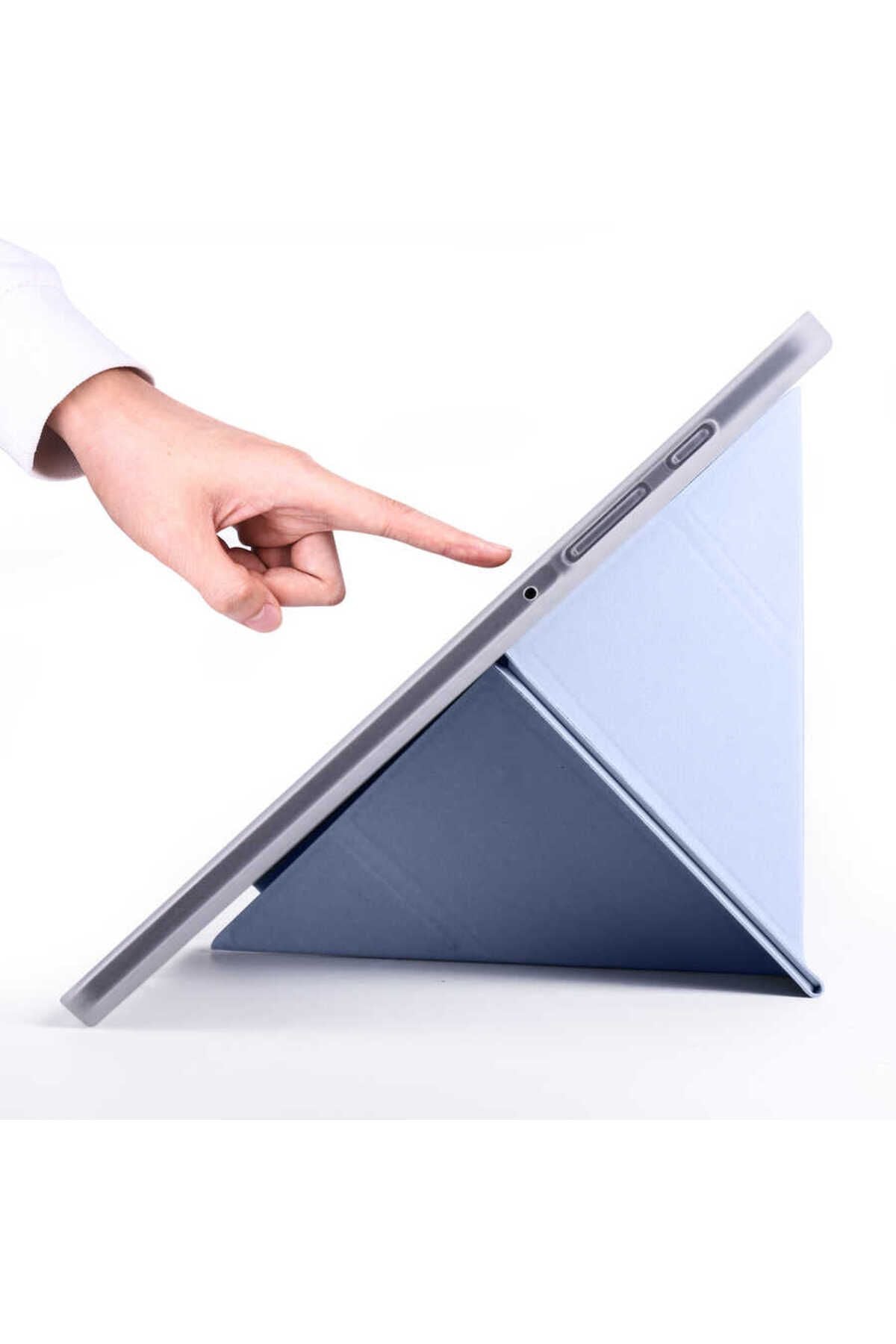Galaxy Tab S6 Lite P610 Kılıf  Uyumlu Zore Tri Folding Kalem Bölmeli Standlı Kılıf-Açık Yeşil