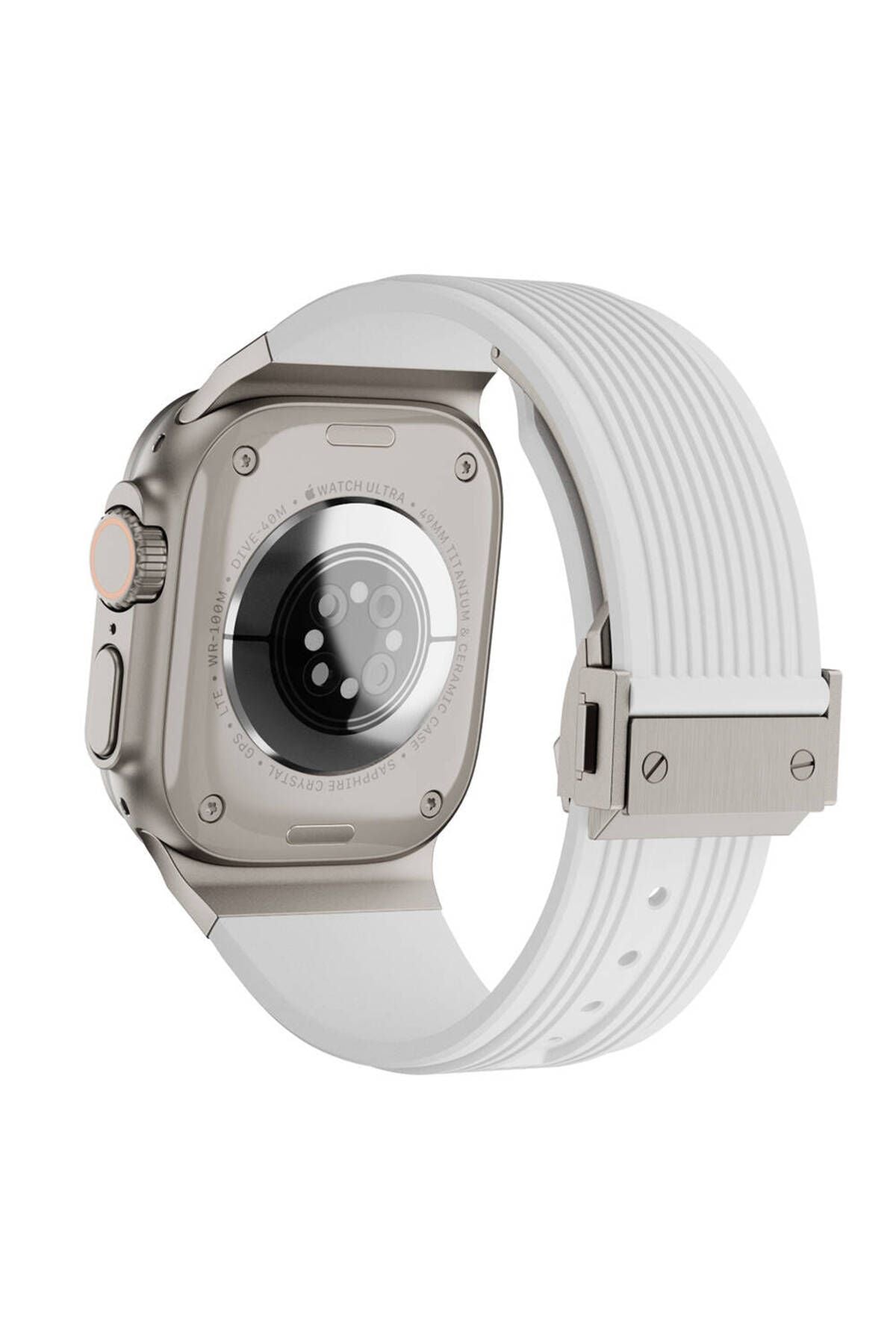 Watch Ultra 49mm CLO KRD-113 Spor Görünümlü Silikon Kordon-Beyaz