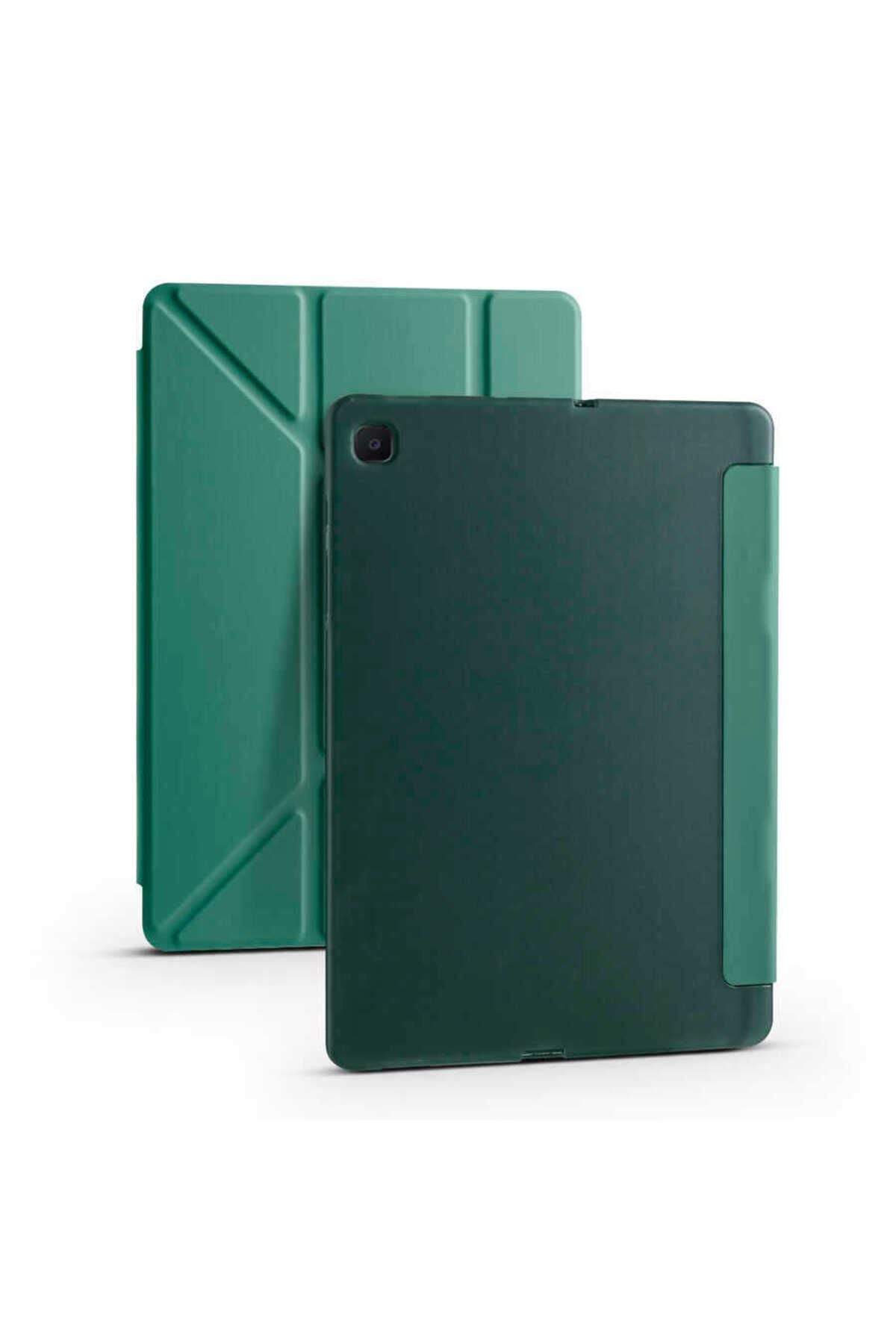 Galaxy Tab S6 Lite P610 Kılıf  Uyumlu Zore Tri Folding Kalem Bölmeli Standlı Kılıf-Açık Yeşil