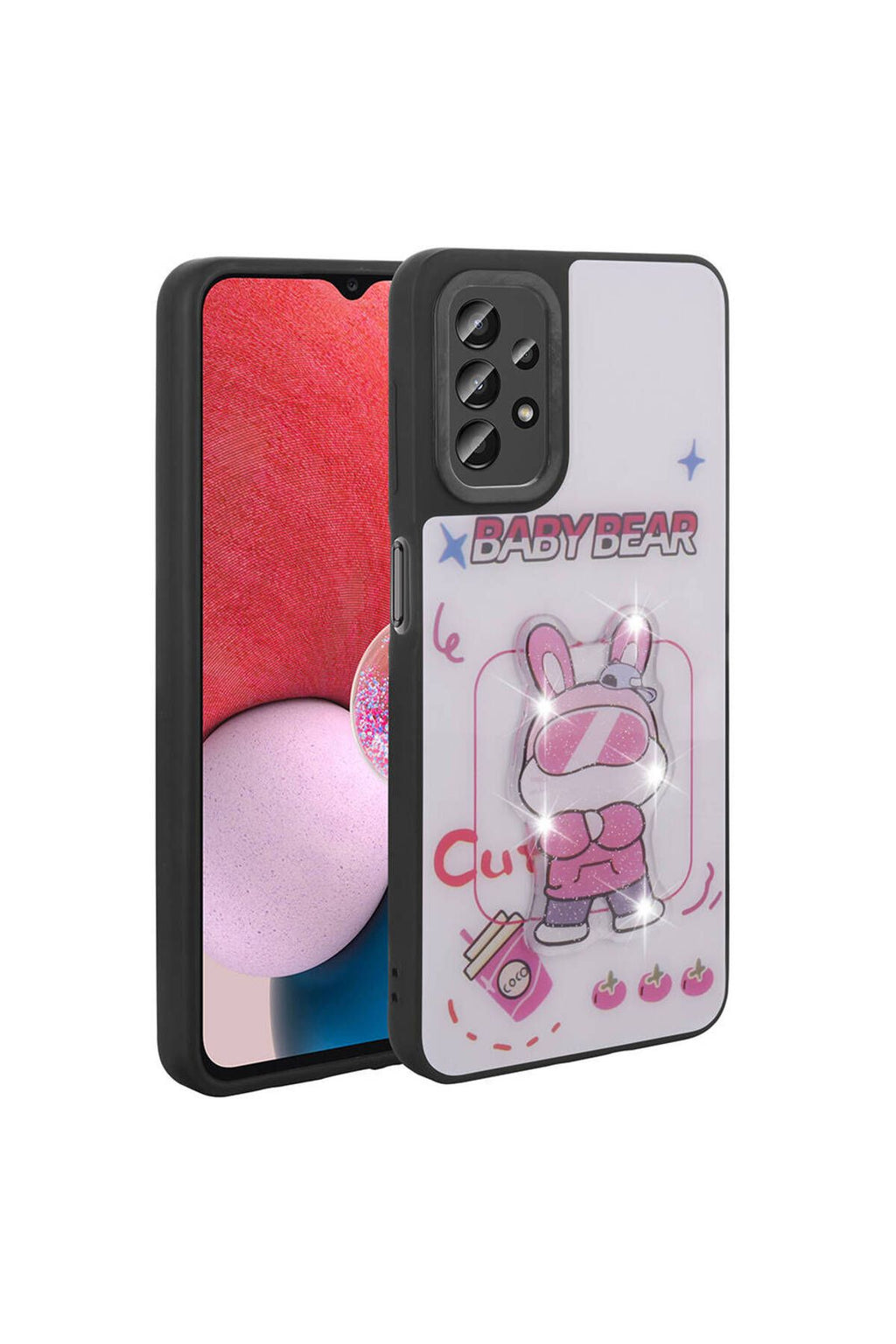 Galaxy A23 Kılıf Parlayan Kabartmalı İkonik Figürlü Zore Amas Silikon Kapak - Beyaz