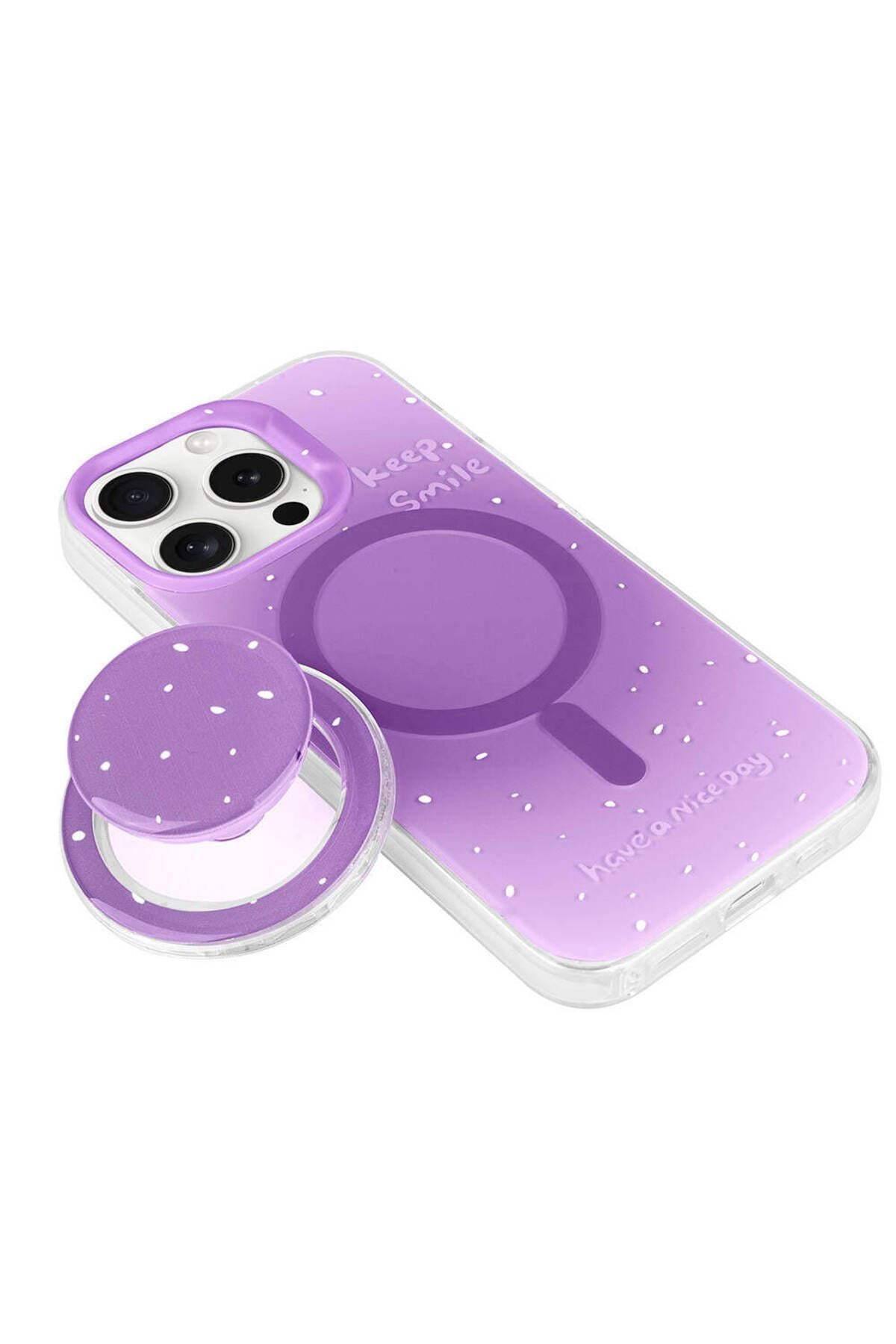 iPhone 15 Pro Zore Magsafe Şarj Özellikli Tak-Çıkar Pop Soketli Zore Tiktok Kılıf-Mor