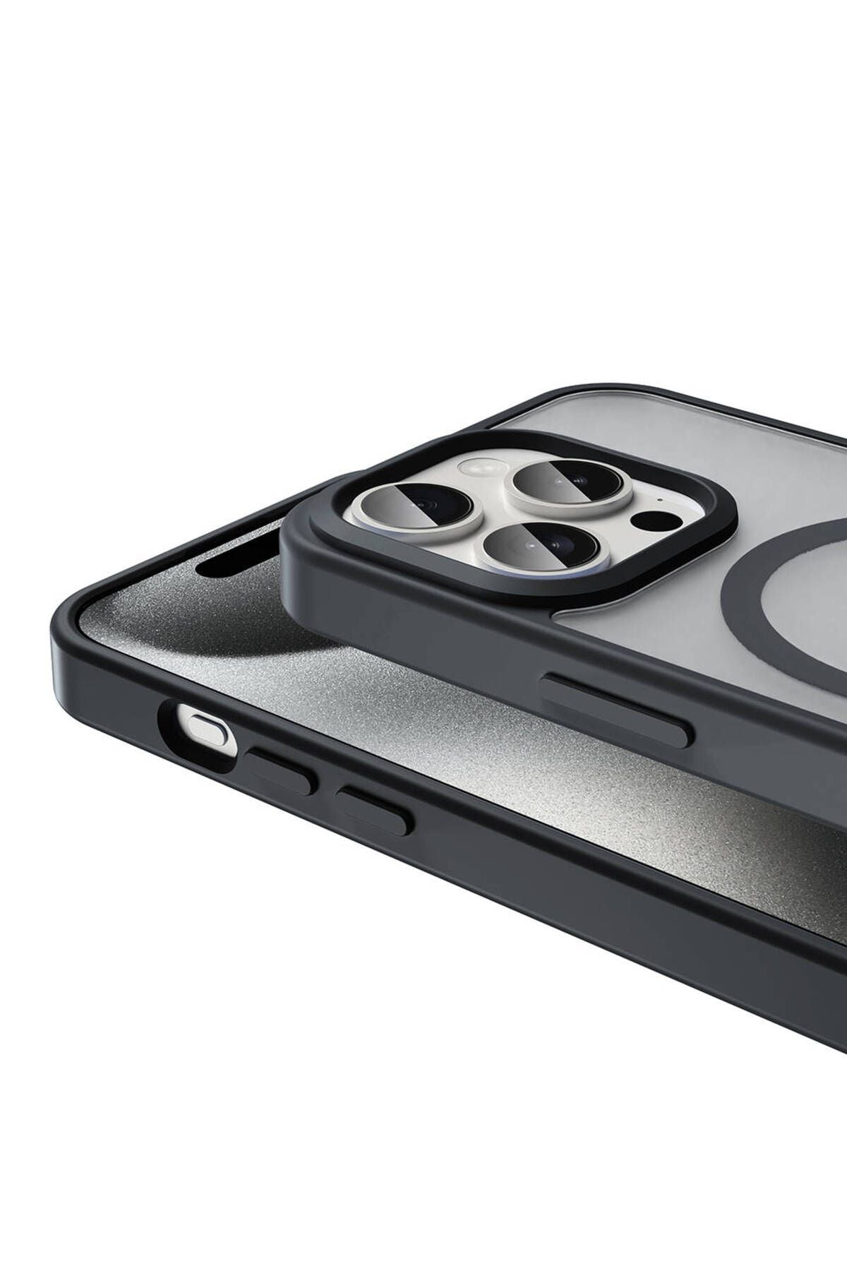 iPhone 15 Pro Kılıf Magsafe Şarj Özellikli Mat Arka Yüzey Zore Sio Kapak-Gri