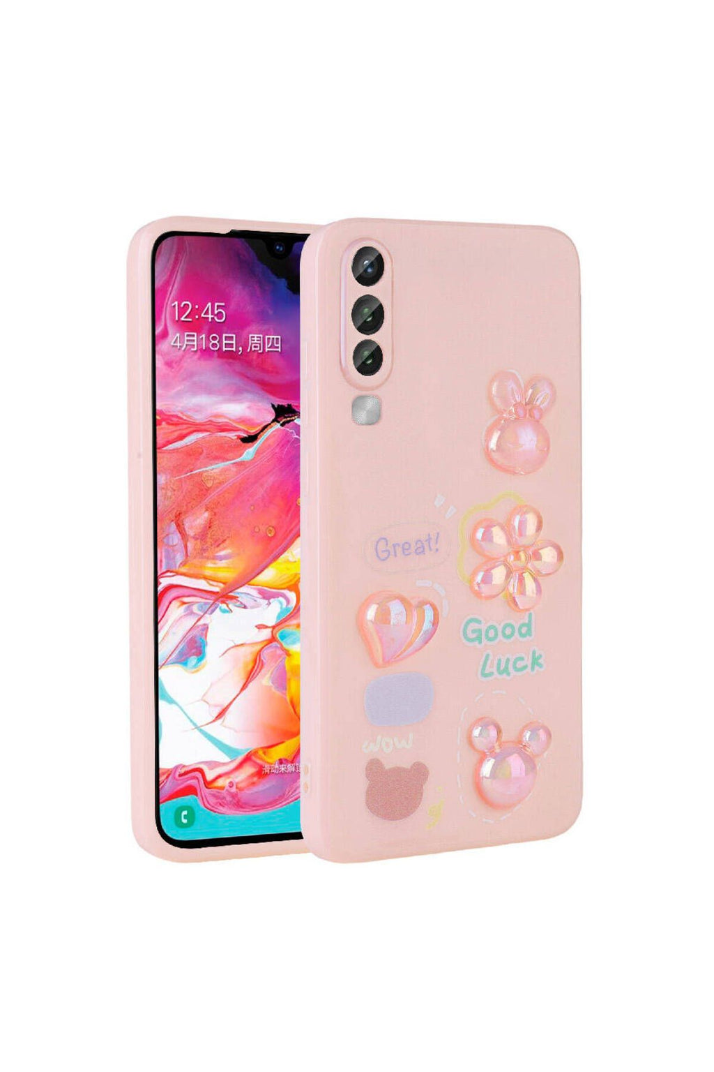 Galaxy A70 Kılıf Kabartma Figürlü Parlak Zore Toys Silikon Kapak - Mor