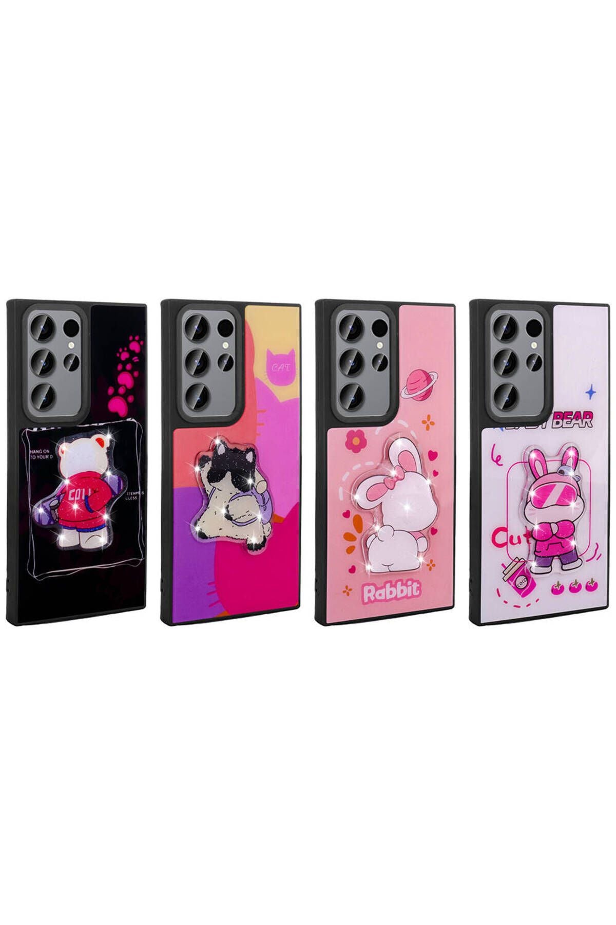 Galaxy S23 Ultra Kılıf Parlayan Kabartmalı İkonik Figürlü Zore Amas Silikon Kapak - Siyah