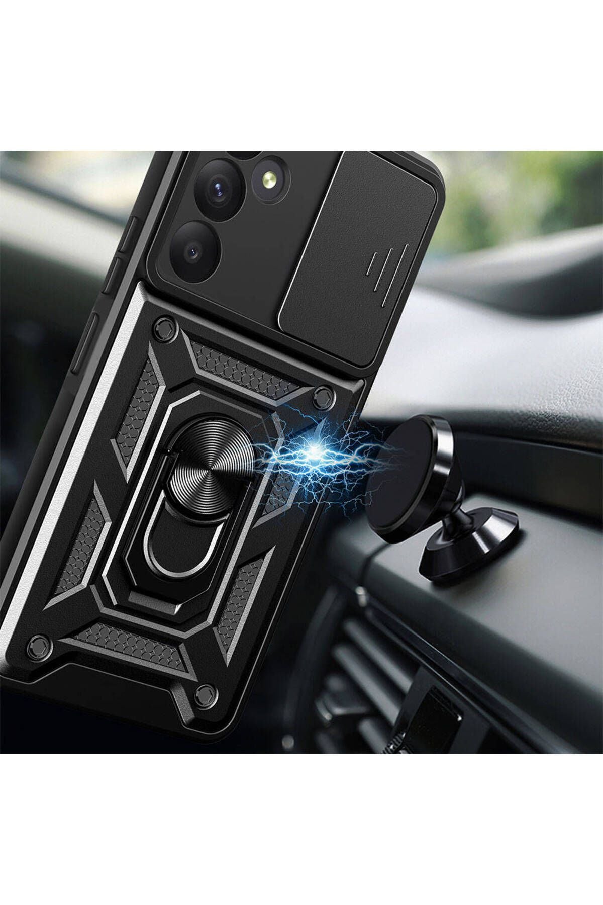 Galaxy A35 Kılıf Magnetik Standlı Kamera Korumalı Zore Sürgülü Vega Kapak - Mavi