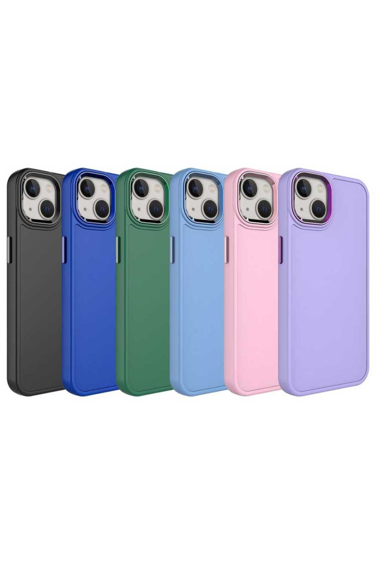 iPhone 14 Uyumlu Metal Çerçeve ve Buton Tasarımlı Sert Zore Botox Kılıf-Lila